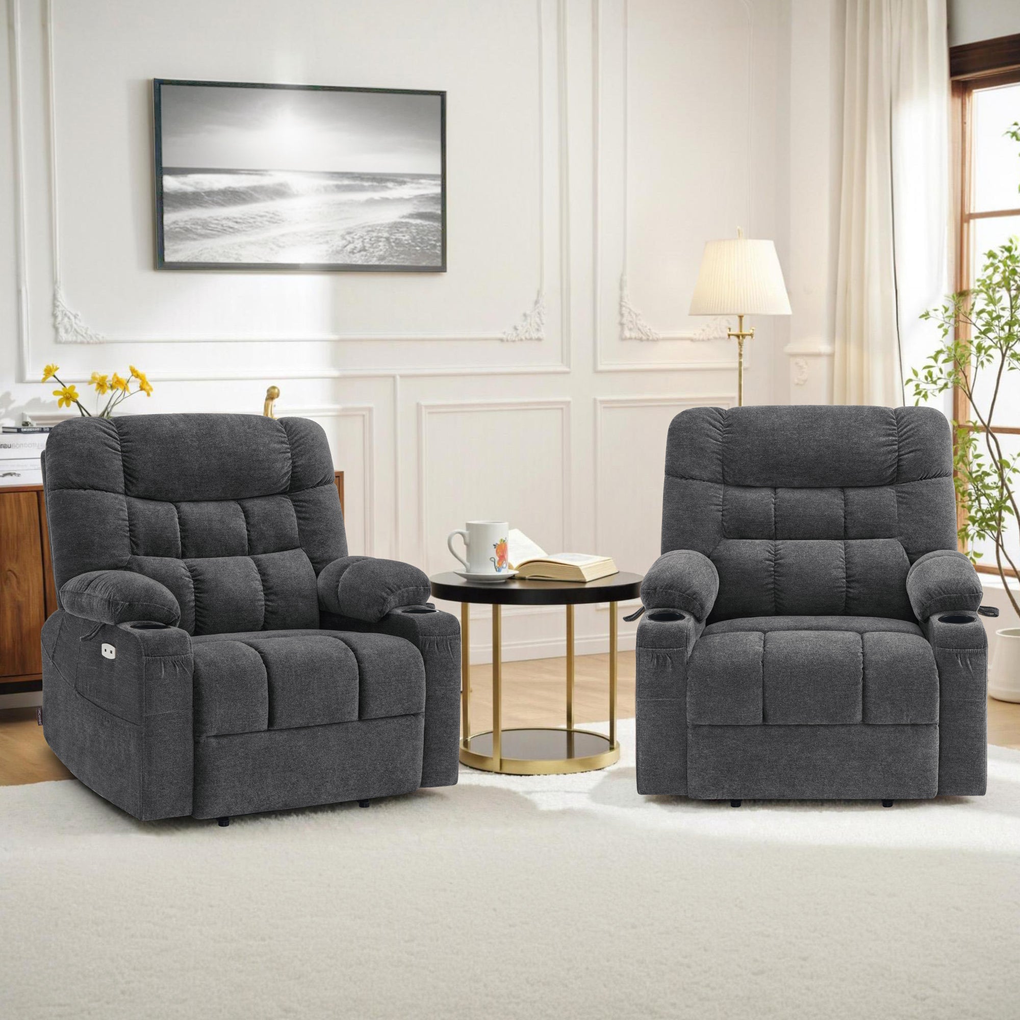 Dual Motor Power Lift Recliner Chair with Massage and Lumbar&seat Heating for Elderly, Lay-Flat for Sleeping, Extra Wide for Big and Tall, Fabric R7070