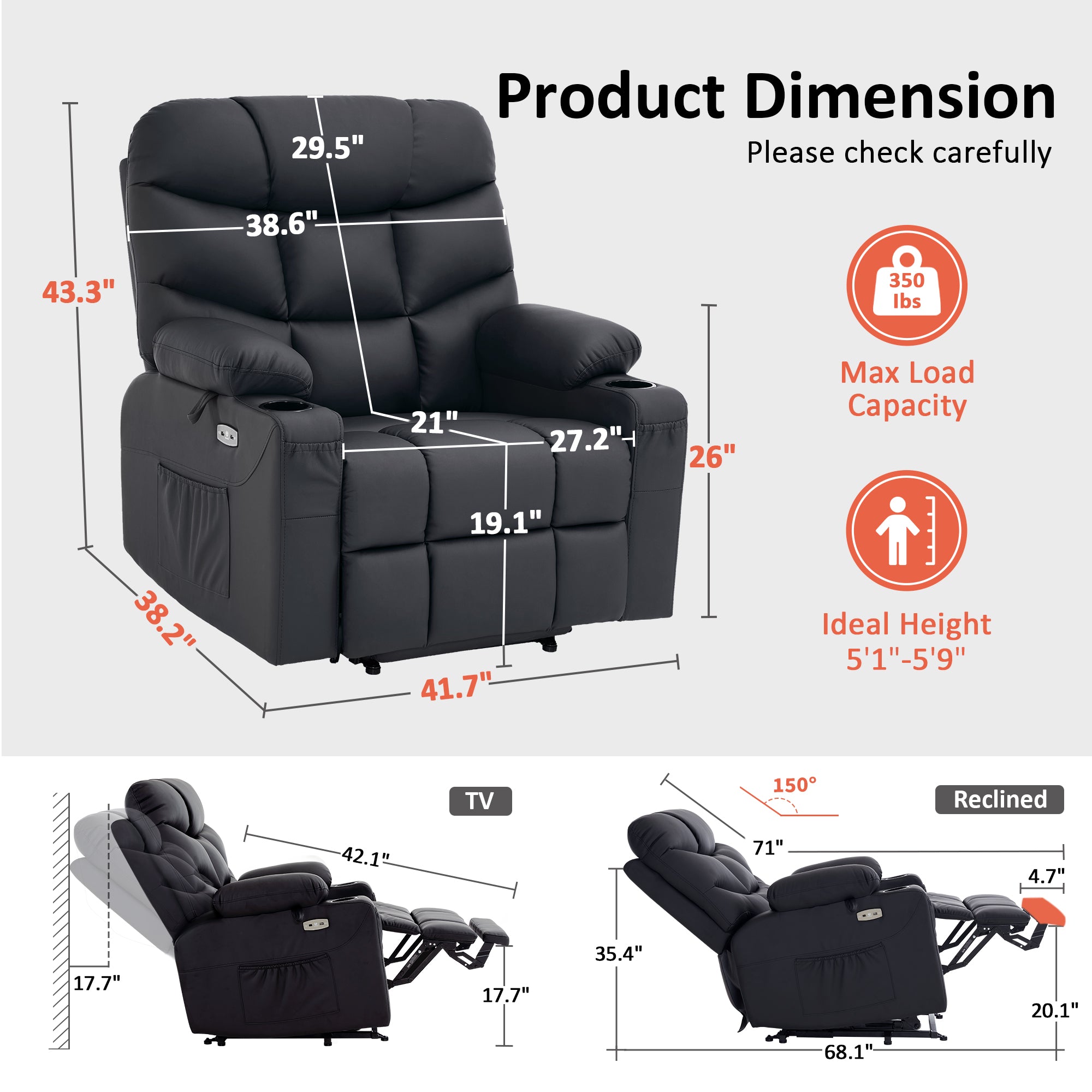 Power Lift Recliner Chair for Elderly, Faux Leather 7287|R7289