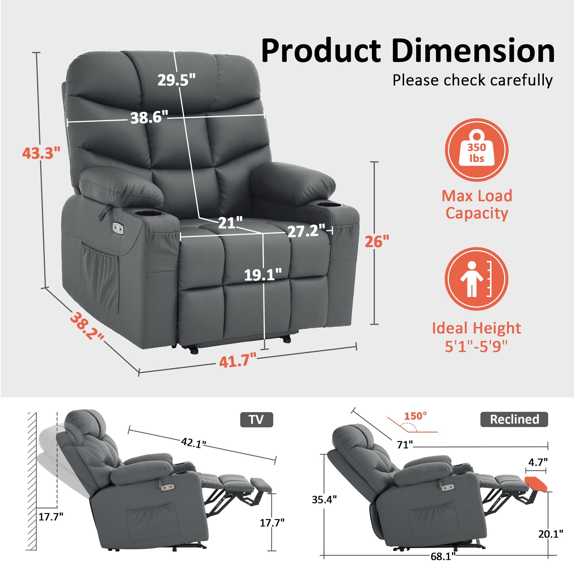 Power Lift Recliner Chair for Elderly, Faux Leather 7287|R7289