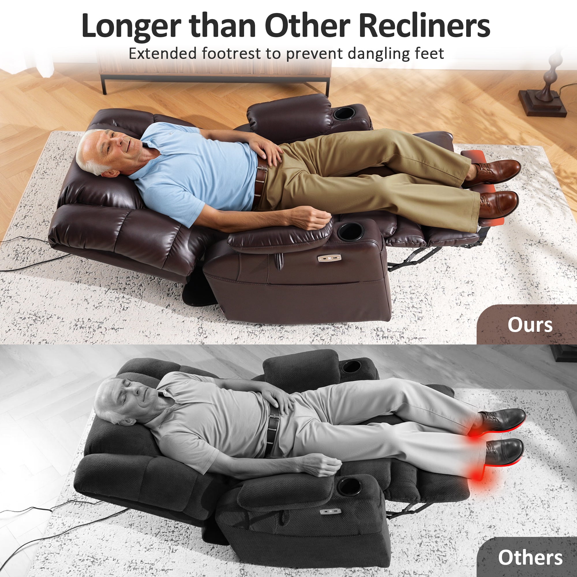 Power Lift Recliner Chair for Elderly,Triple Motor, Massage and Heat, Faux Leather 7632|7634|R7635