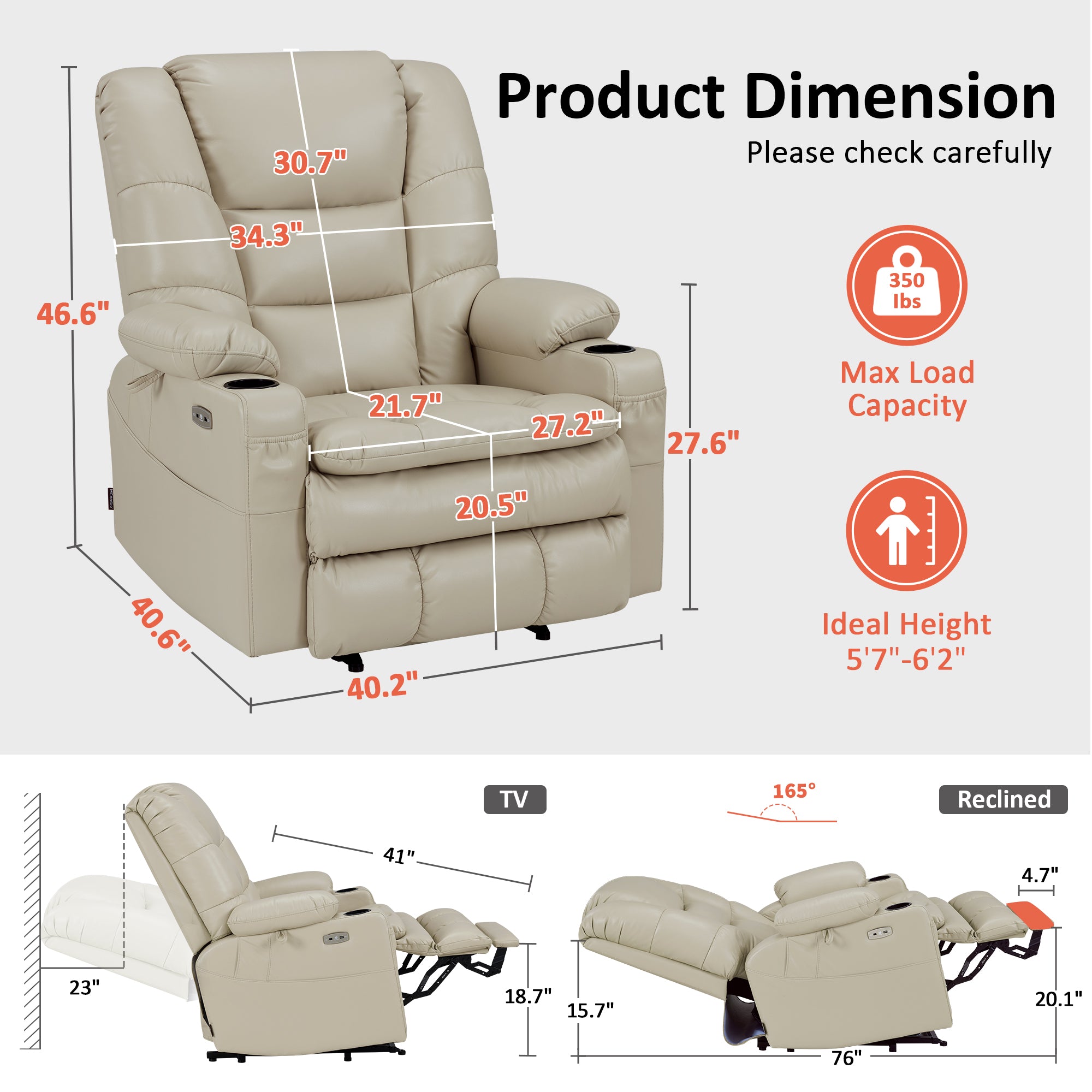 Power Lift Recliner Chair for Elderly,Triple Motor, Massage and Heat, Faux Leather 7632|7634|R7635