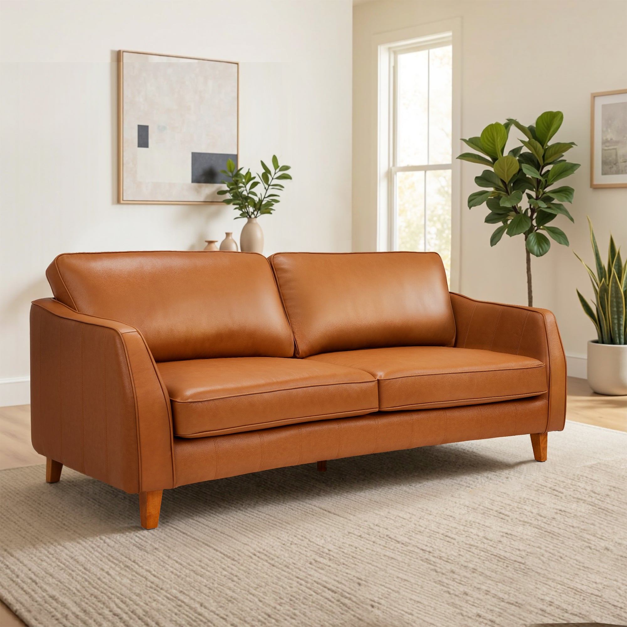 83.4 Inch Napa Leather Couch, Solid Wood Frame for Living Room, Office VE727