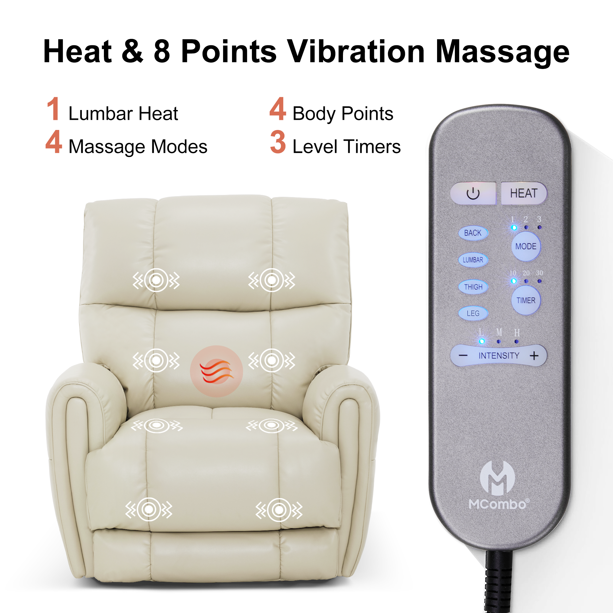 Large Dual Motor Power Recliner Chair with Heat and Vibration, 6199