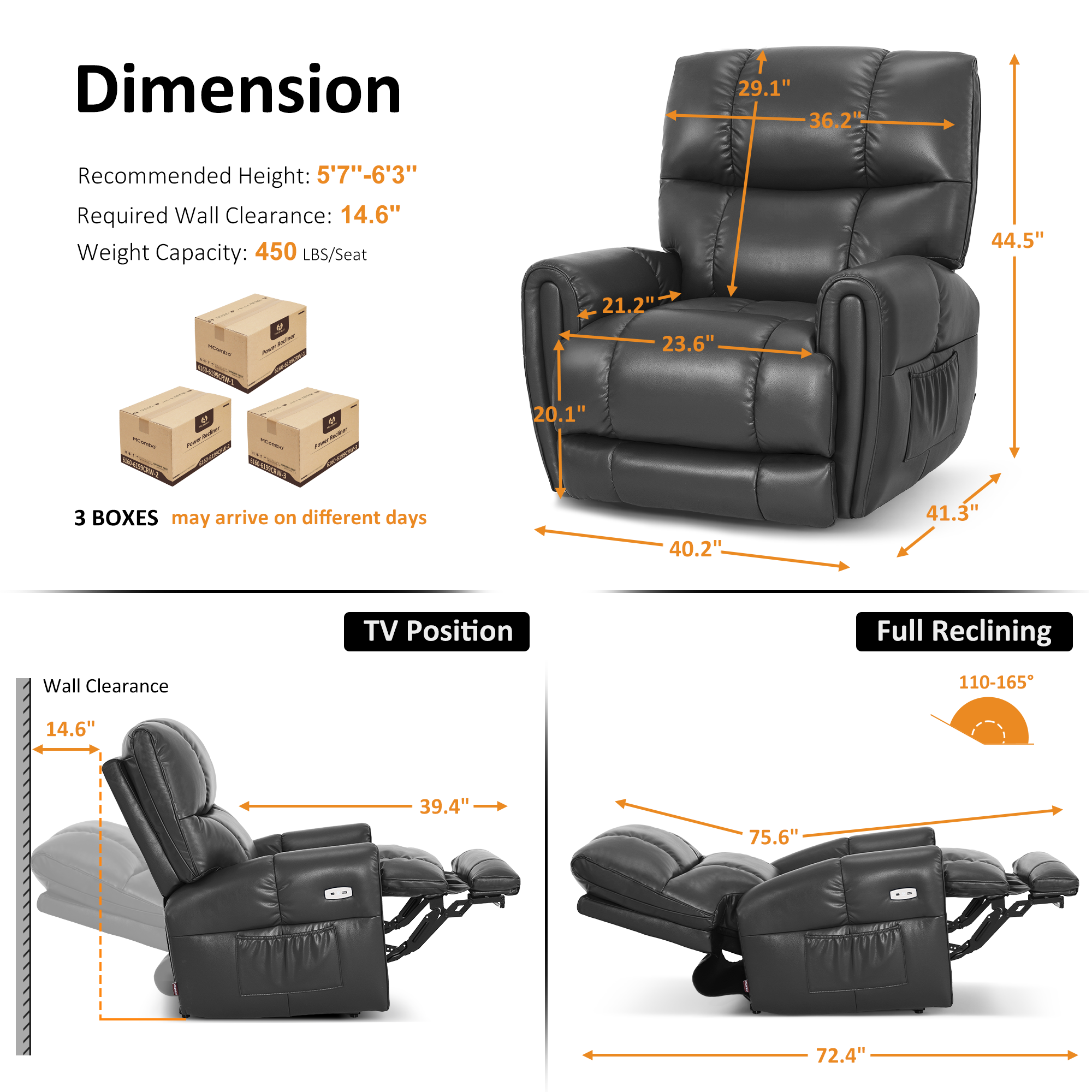 Large Dual Motor Power Recliner Chair with Heat and Vibration, 6199