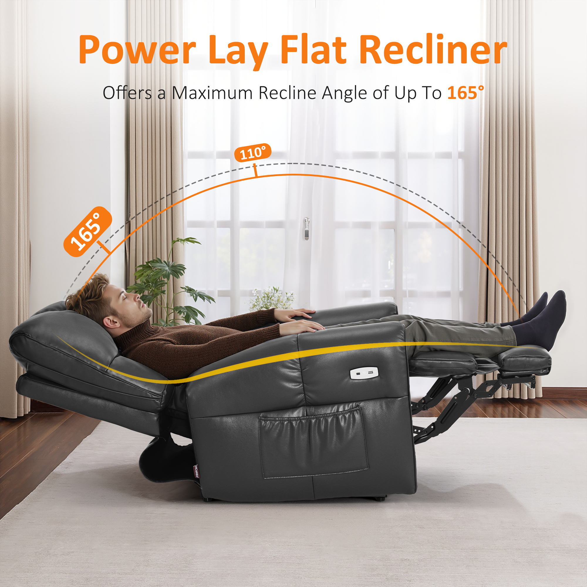 Large Dual Motor Power Recliner Chair with Heat and Vibration, 6199