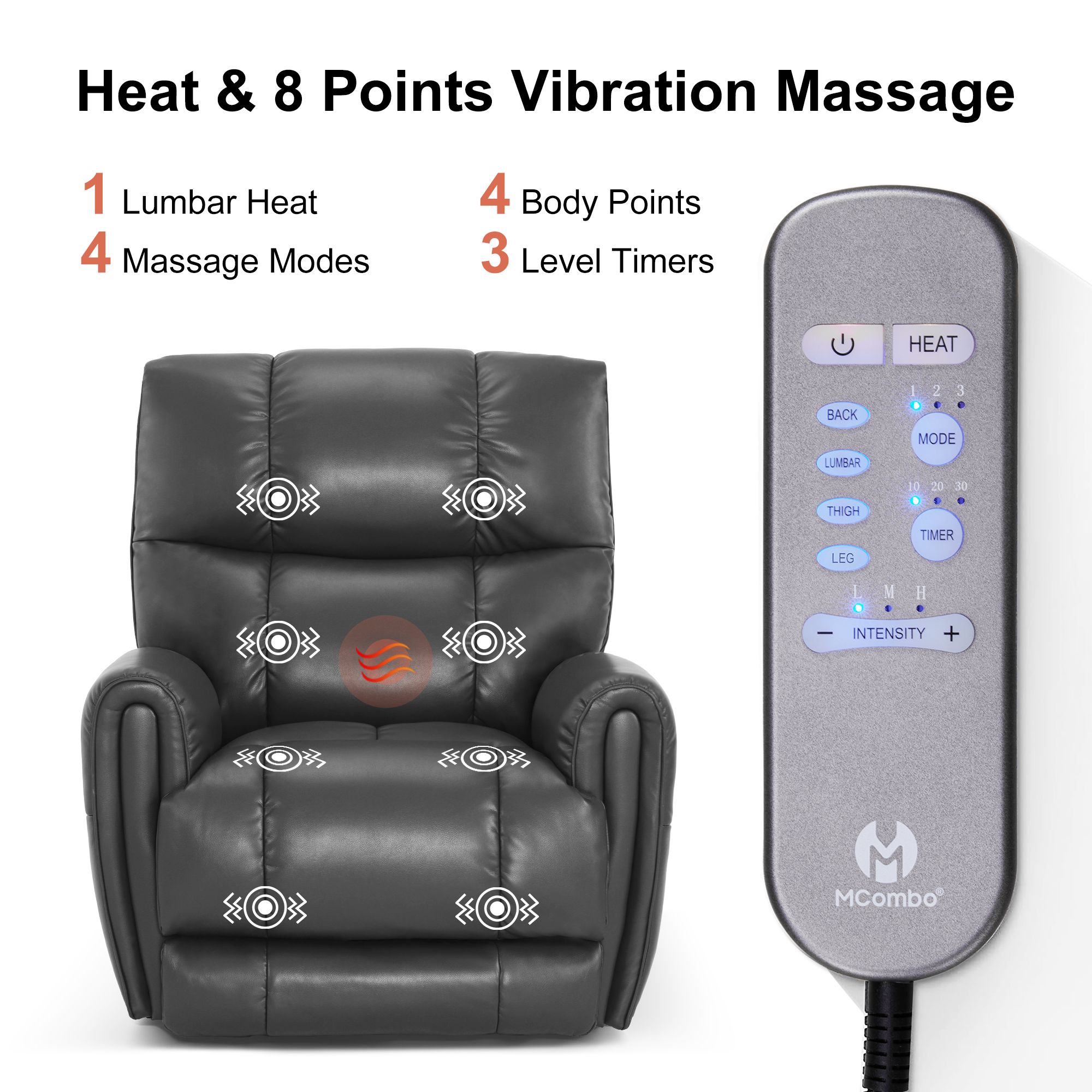 Large Dual Motor Power Recliner Chair with Heat and Vibration, 6199