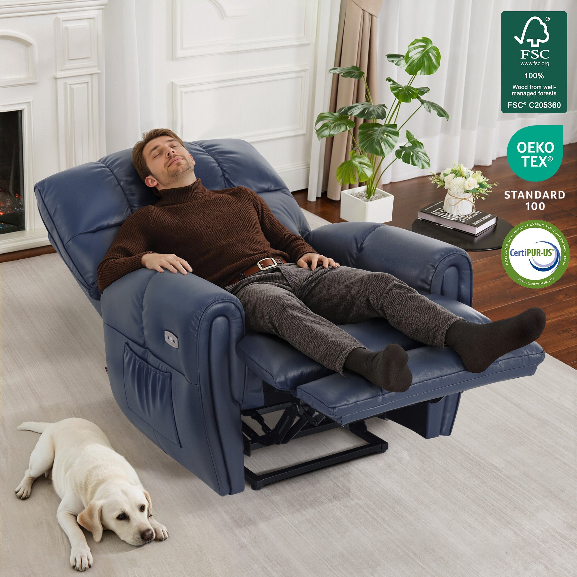 Large Dual Motor Power Recliner Chair with Heat and Vibration, 6199