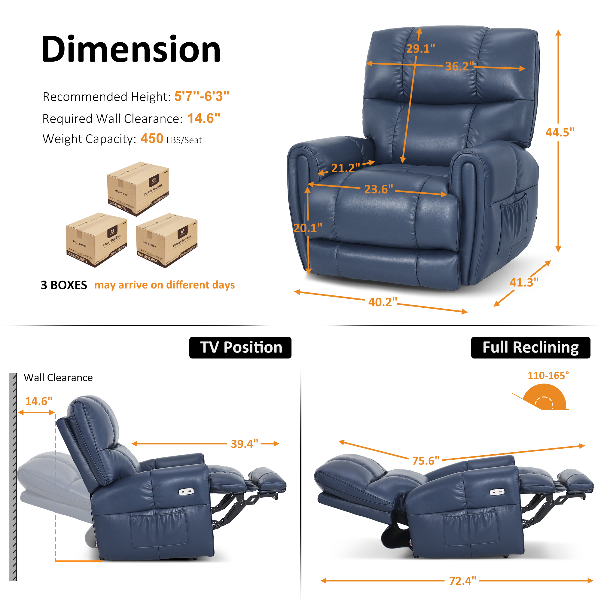 Large Dual Motor Power Recliner Chair with Heat and Vibration, 6199