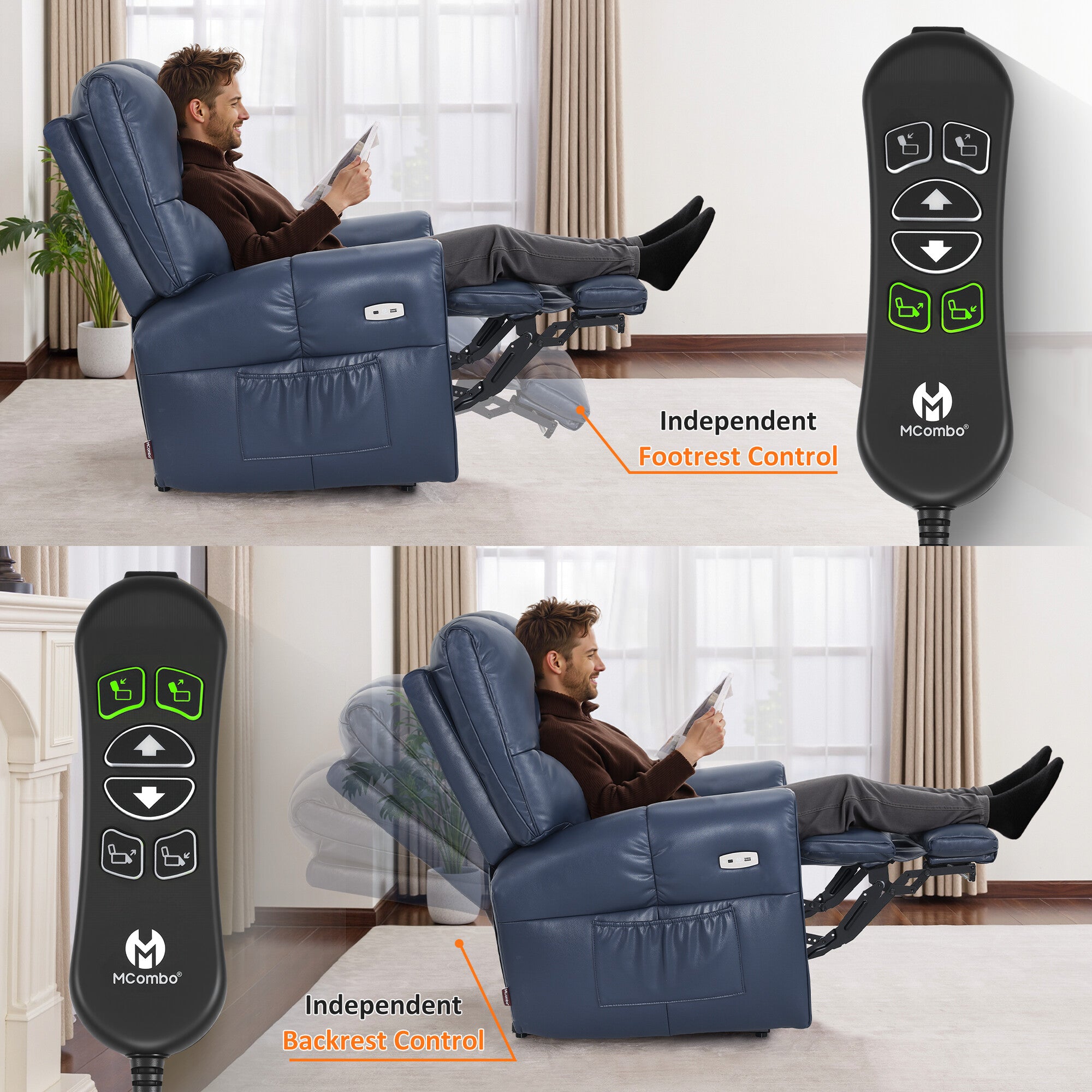 Large Dual Motor Power Recliner Chair with Heat and Vibration, 6199