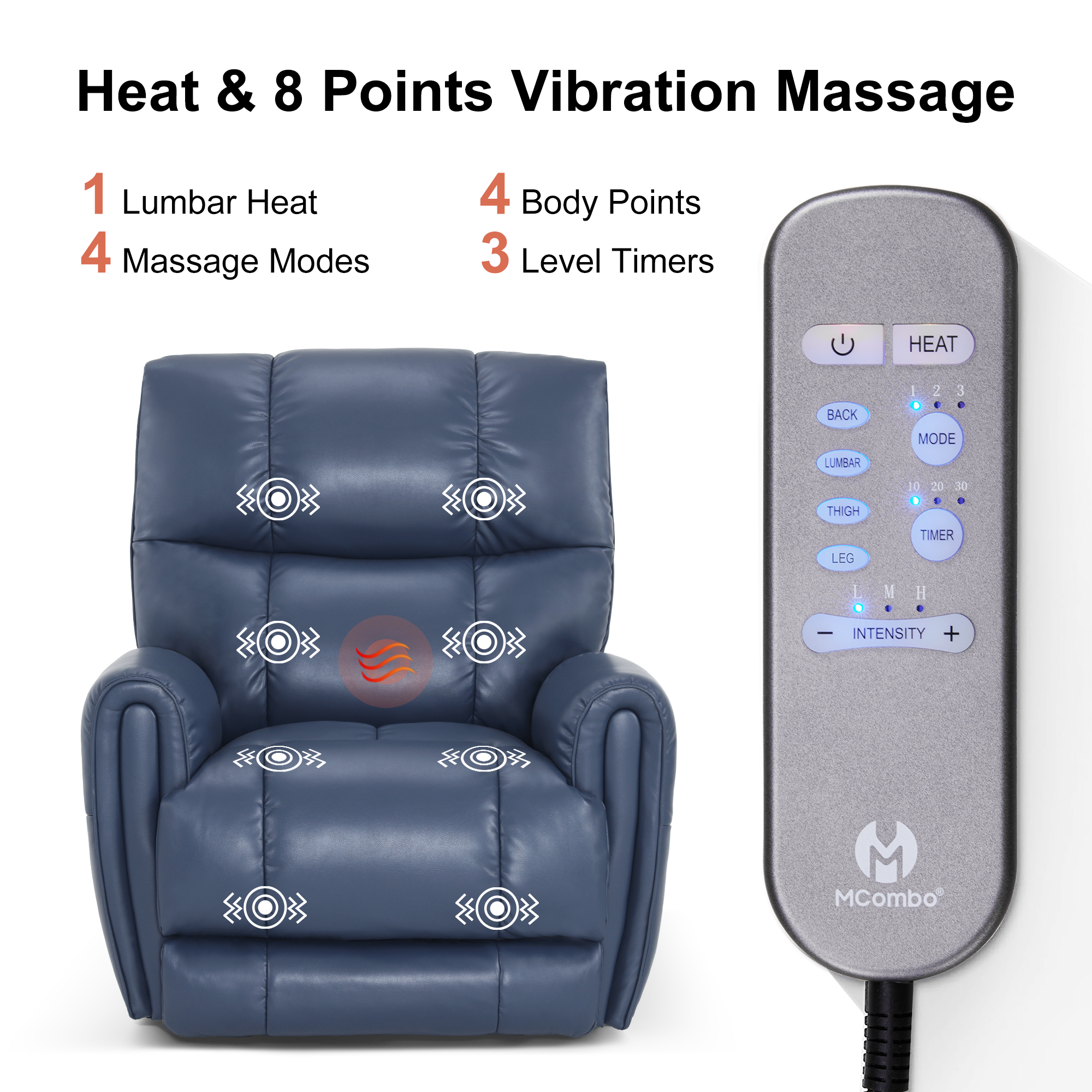 Large Dual Motor Power Recliner Chair with Heat and Vibration, 6199