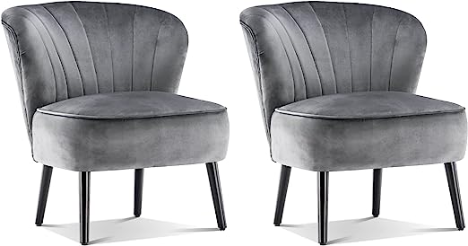 Mcombo Modern Accent Chair, Velvet Tufted Wingback Club Chairs, Leisure Upholstered Side Chair with Wood Legs, Comfy Shell Chair Vanity Chair for Living Room Bedroom Reception 4720