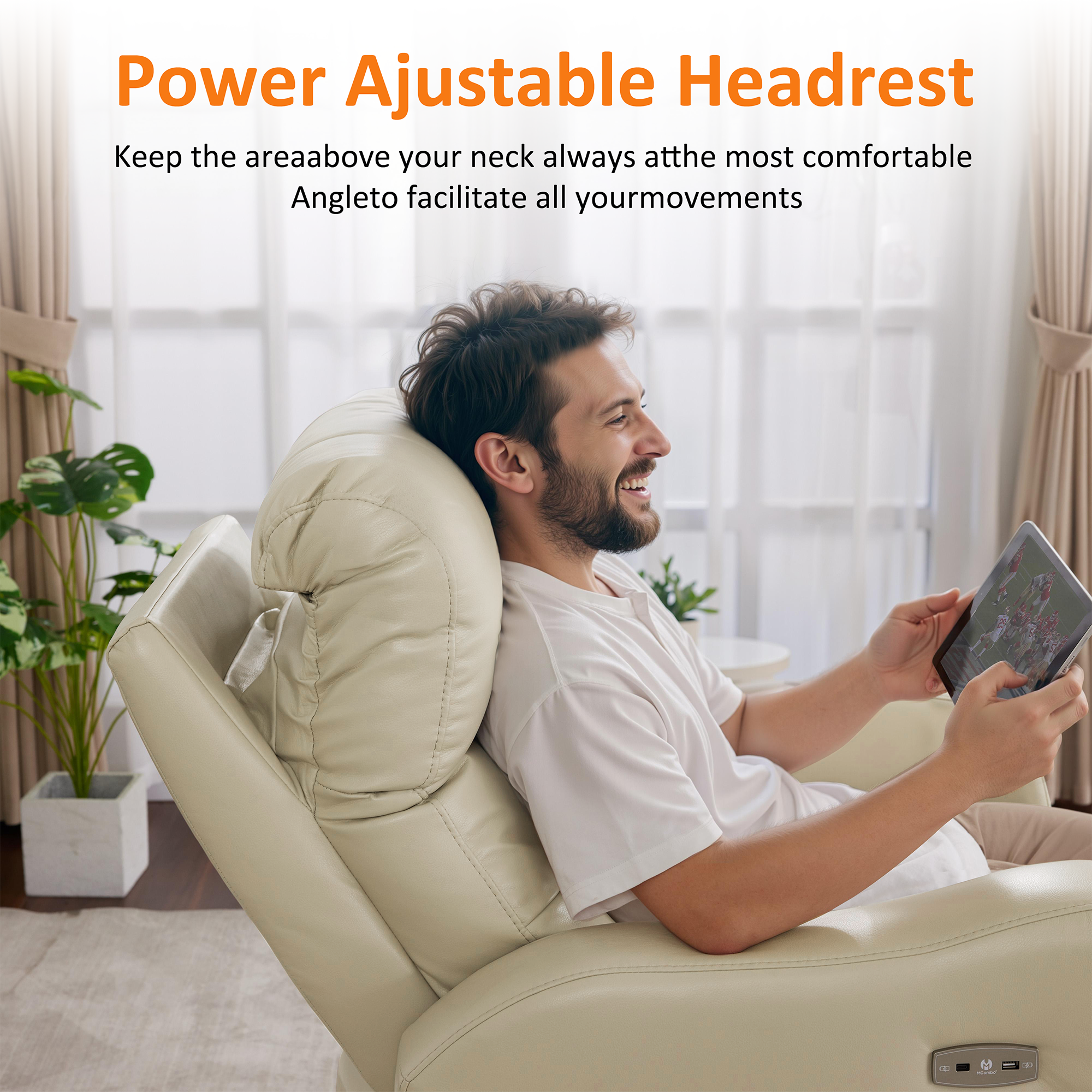 Oversized Triple Motor Power Rocker Recliner for Adults, USB & Type-C, Faux Leather 6277