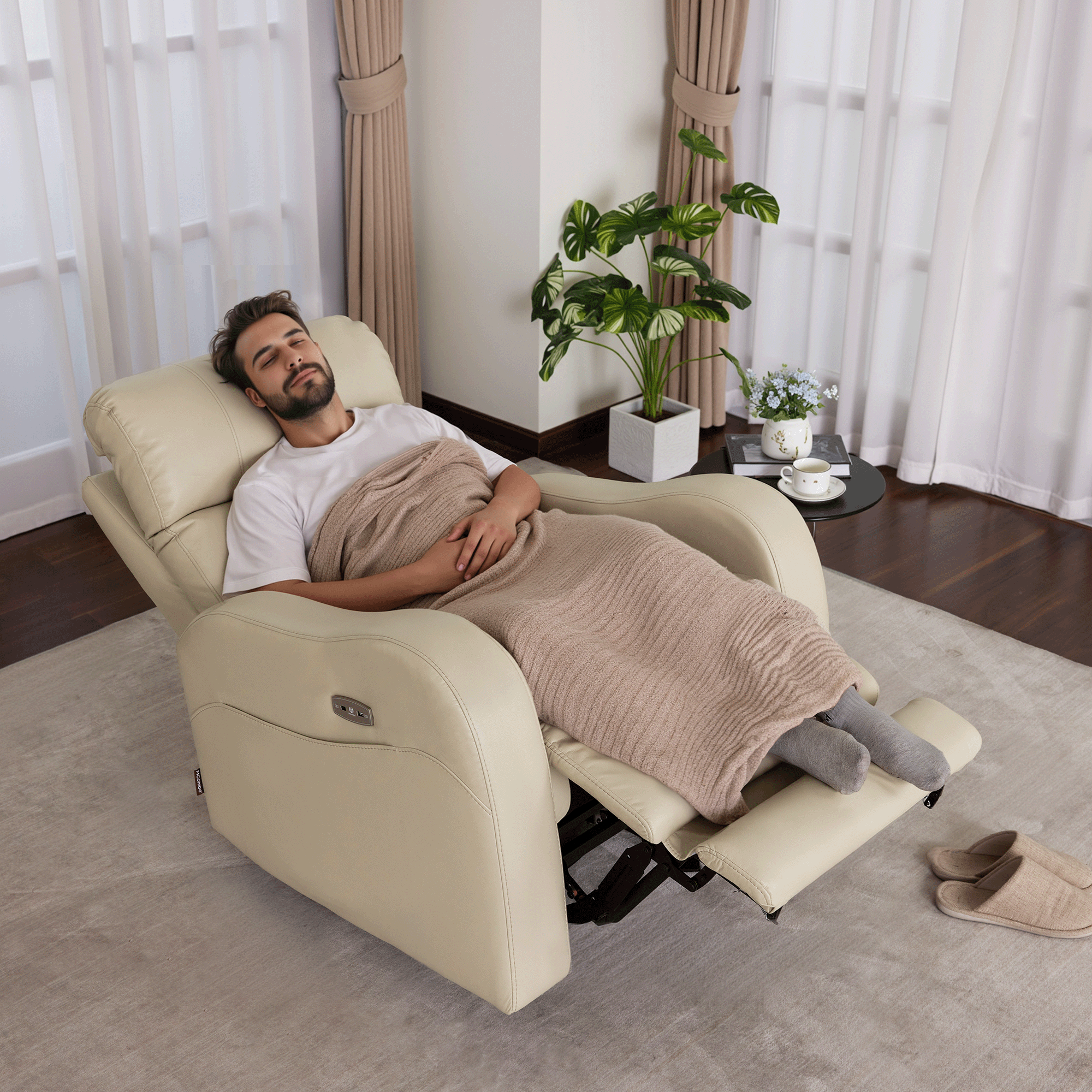 Oversized Triple Motor Power Rocker Recliner for Adults, USB & Type-C, Faux Leather 6277