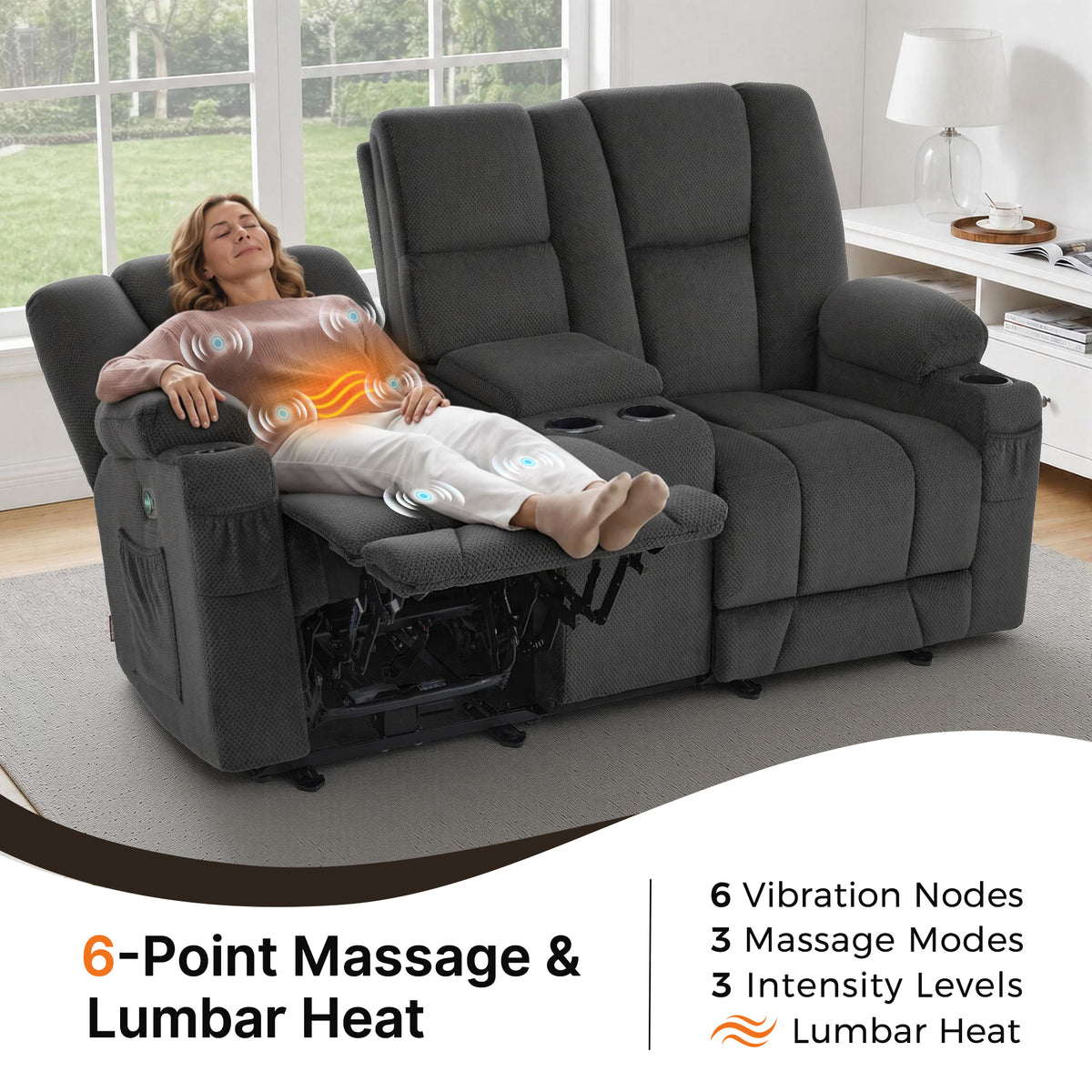 75 in Reclining Loveseat Recliner with Storage Console 6034M2