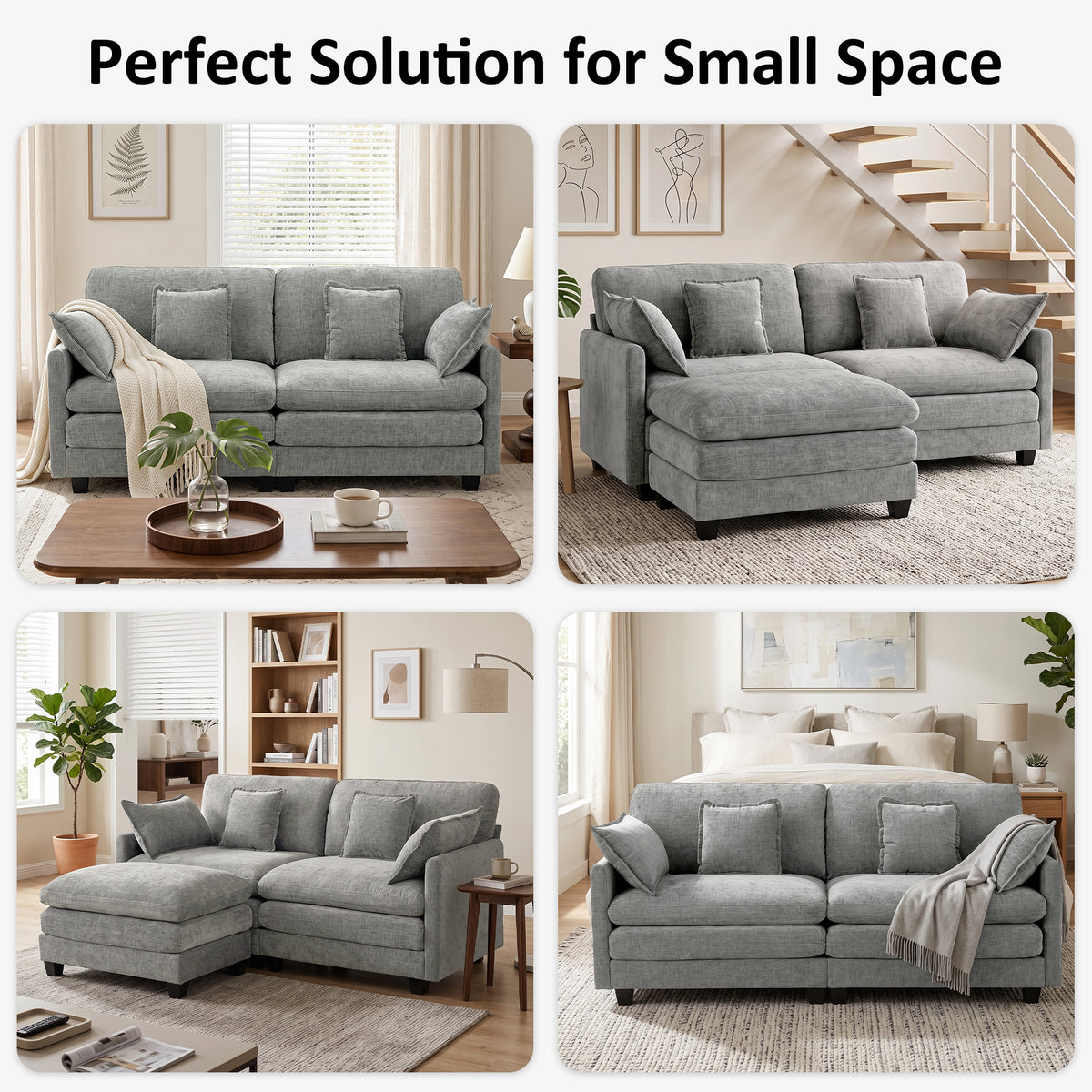 Loveseat Sofa Couch with Chaise Ottoman, L-Shaped Modular Sectional Sofa, SF068