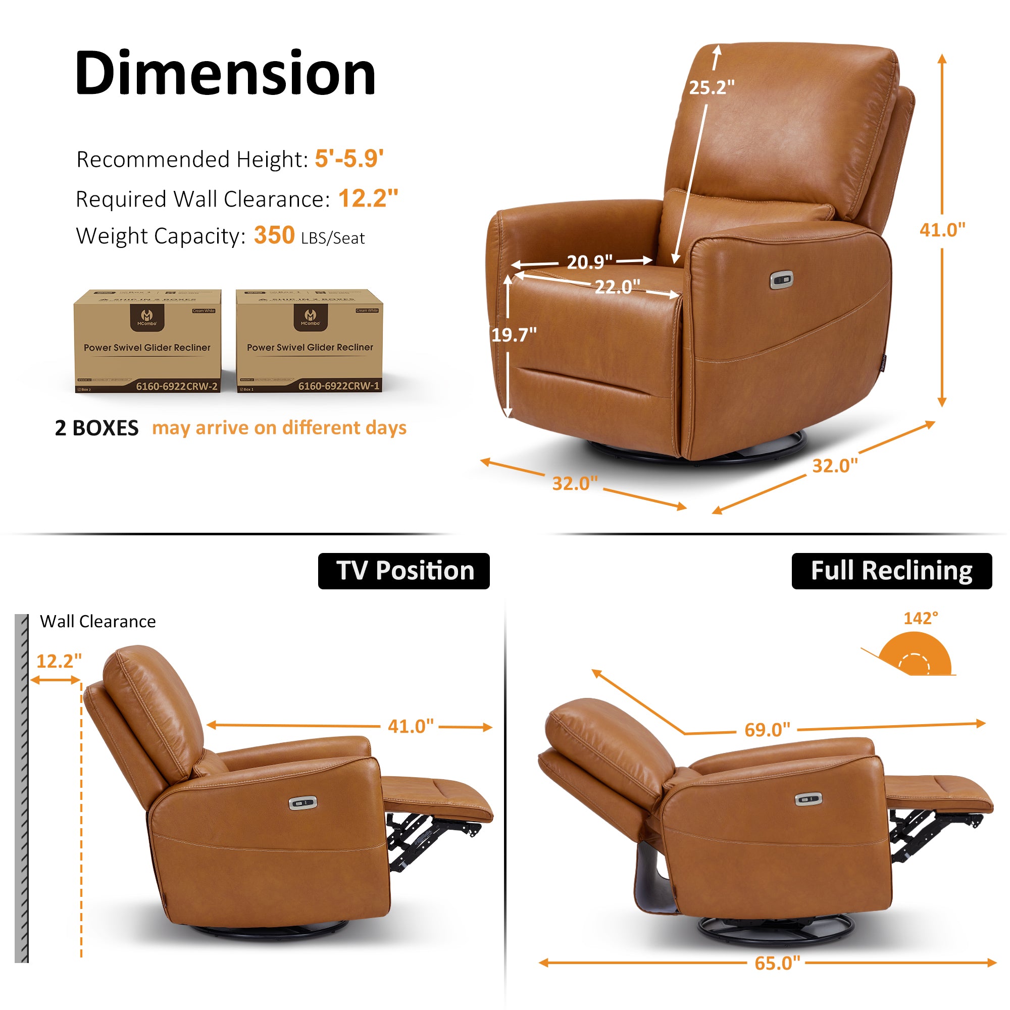 Power Swivel Rocker Recliner, Faux Leather 6922