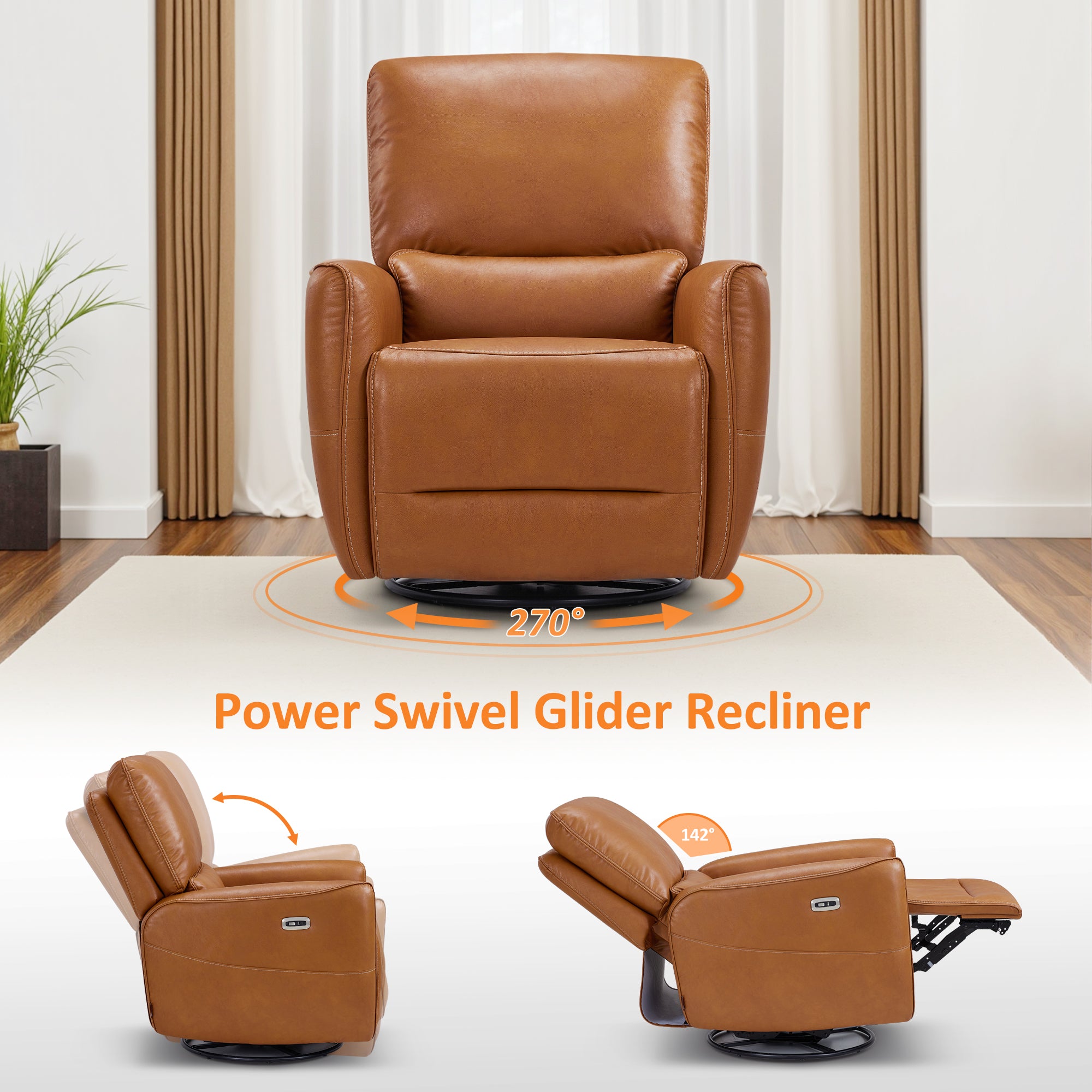 Power Swivel Rocker Recliner, Faux Leather 6922
