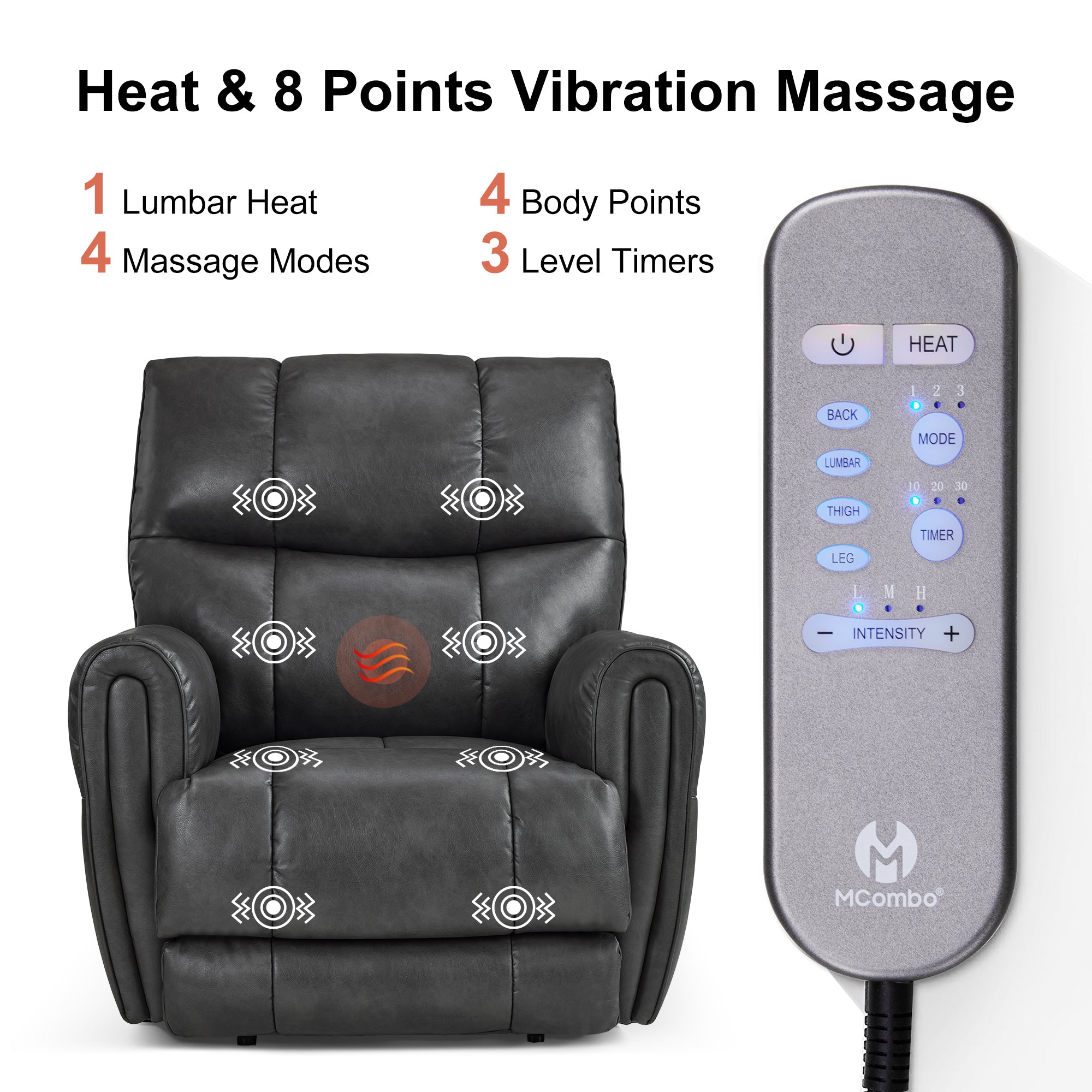 Large Dual Motor Power Recliner Chair with Heat and Vibration, 6199