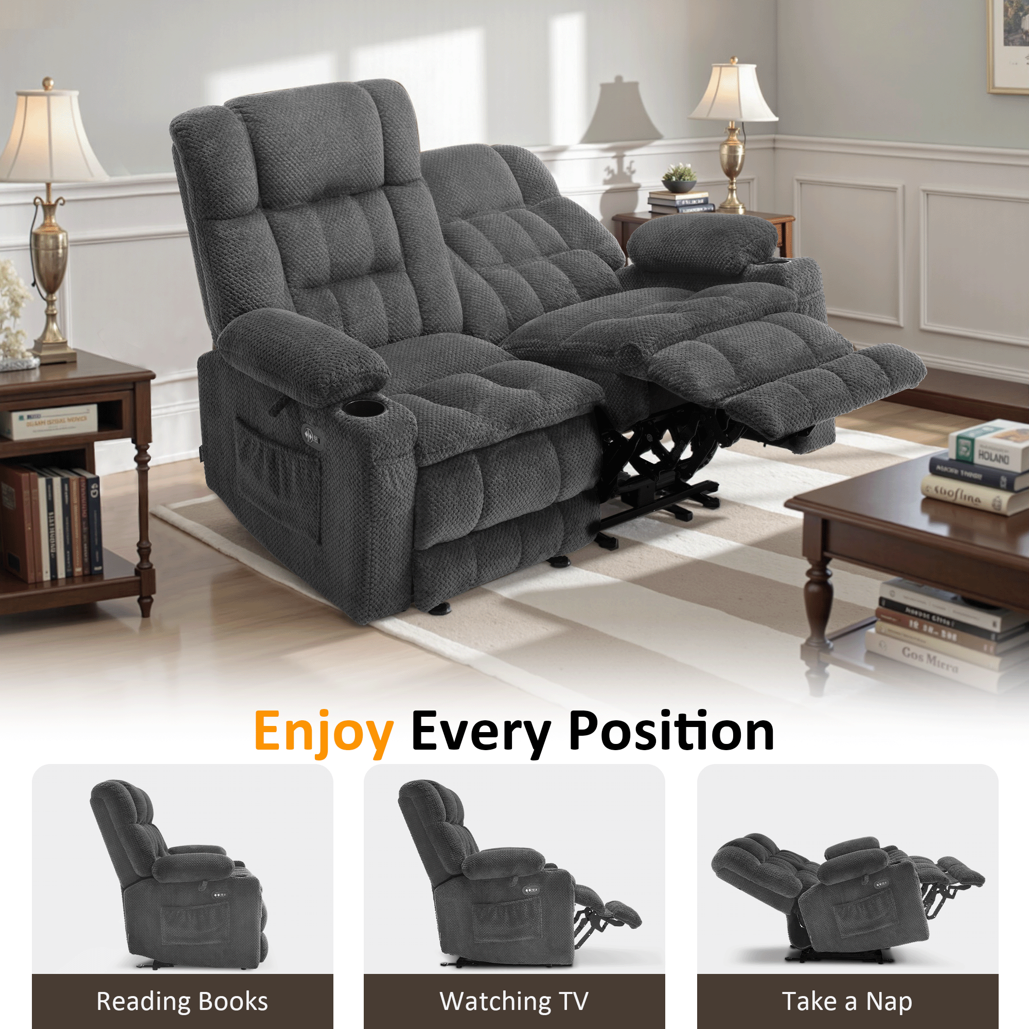 Power Reclining Loveseat with Heat and Massage, Fabric 6314|6316M3