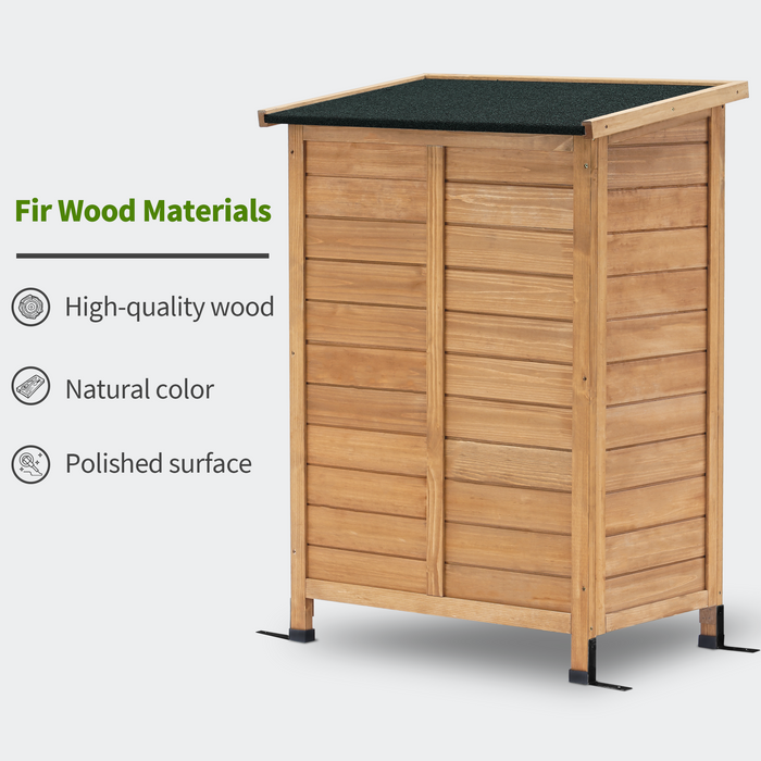 Mcombo Outdoor Wood Storage Cabinet, Small Size Garden Wooden Tool Shed with Double doors, Outside Tools Cabinet for Backyard (24.6”x 18.3”x38.2”) 6059-0985CR