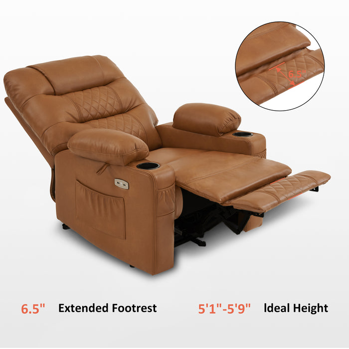 MCombo Power Recliner Chair, Electric Reclining with Heat and Massage for Adult, Cup Holder, USB Port, Extended Footrest, Breathable Leather Electric Reliner Sofa Seat for Living Room, 6160-PR621 (No Lift)