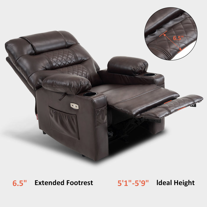 MCombo Power Recliner Chair, Electric Reclining with Heat and Massage for Adult, Cup Holder, USB Port, Extended Footrest, Breathable Leather Electric Reliner Sofa Seat for Living Room, 6160-PR621 (No Lift)