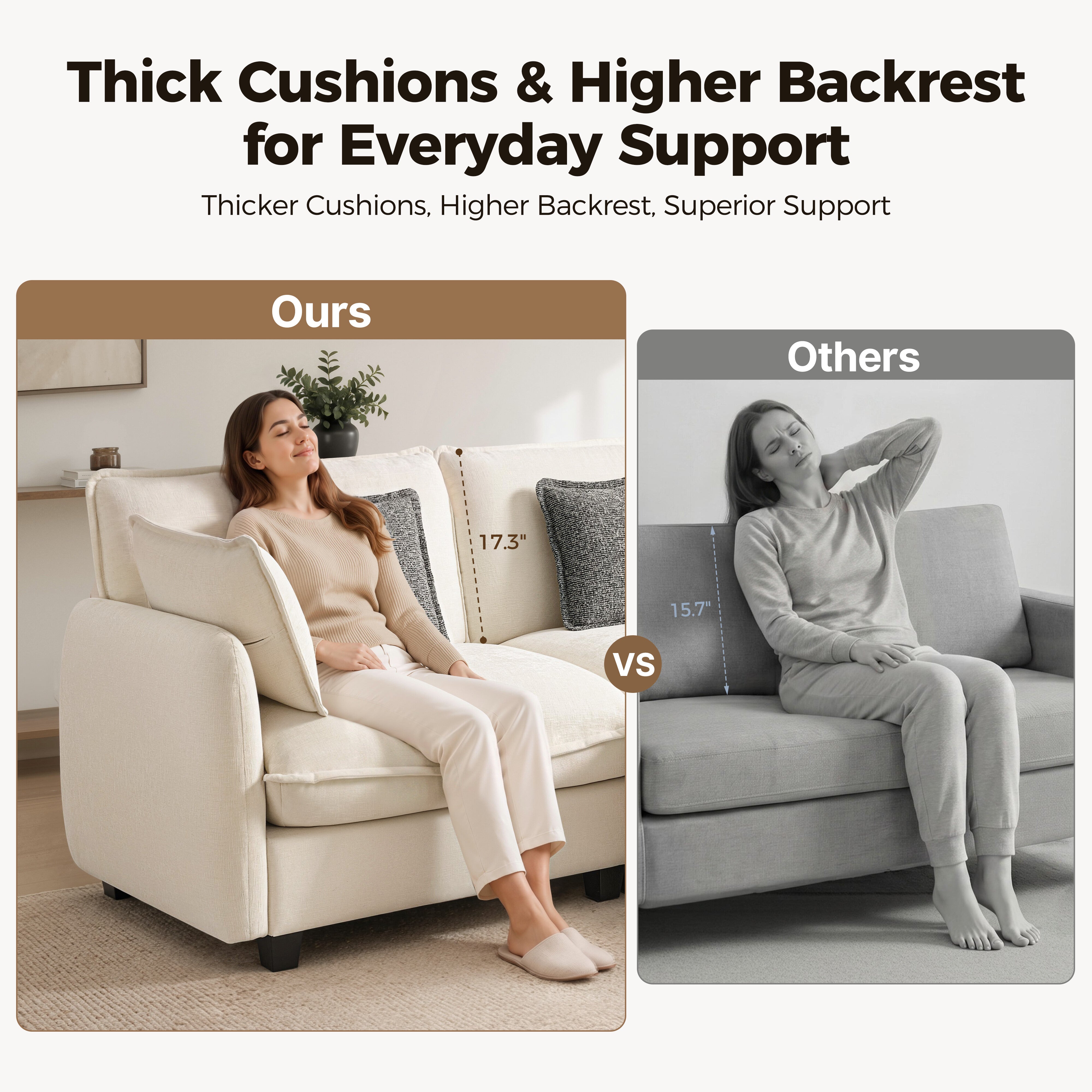 Oversized Cloud Modular Sectional Sofa, FSC Certified Sectional Couches with Ottoman for Living Room S0701