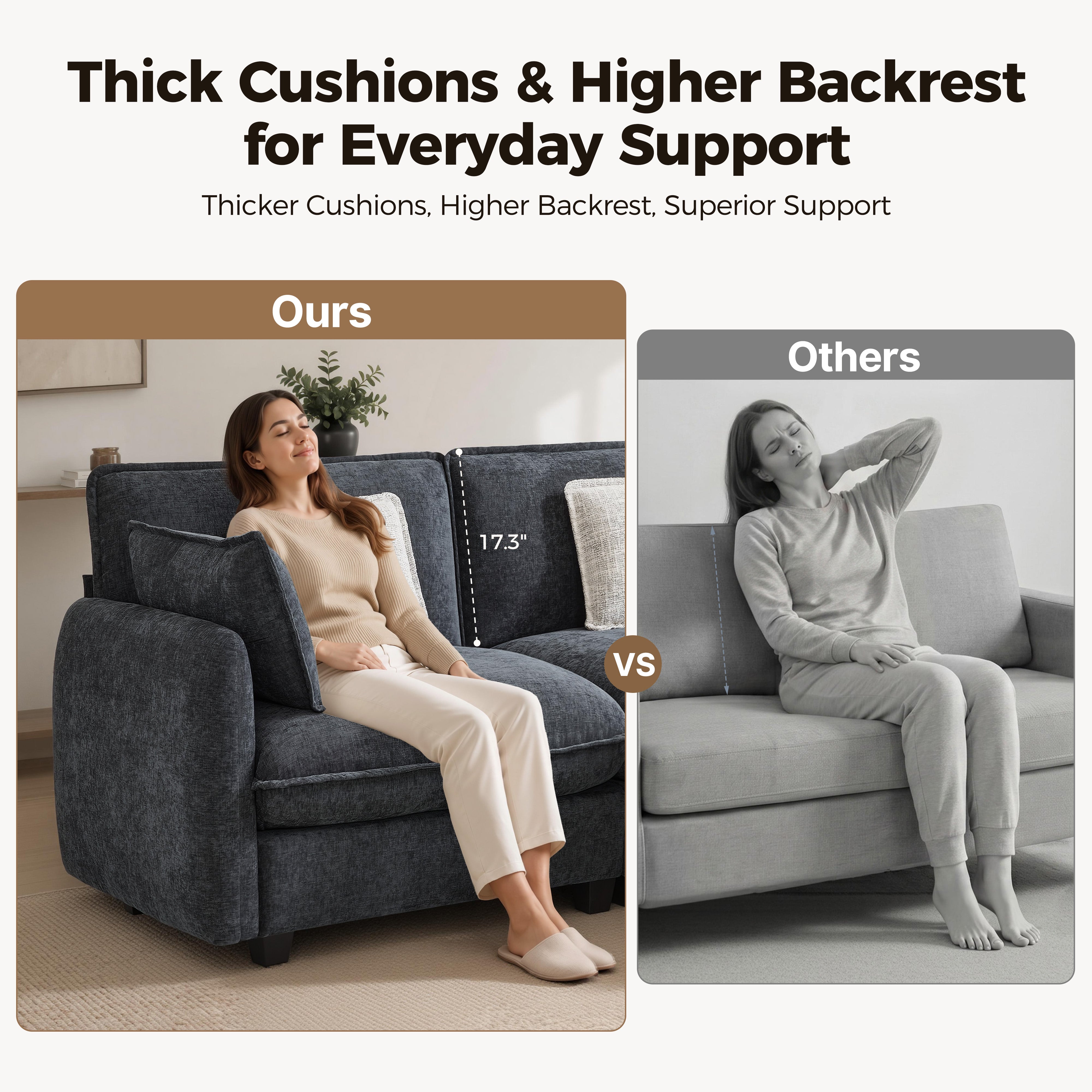 Oversized Cloud Modular Sectional Sofa, FSC Certified Sectional Couches with Ottoman for Living Room S0701