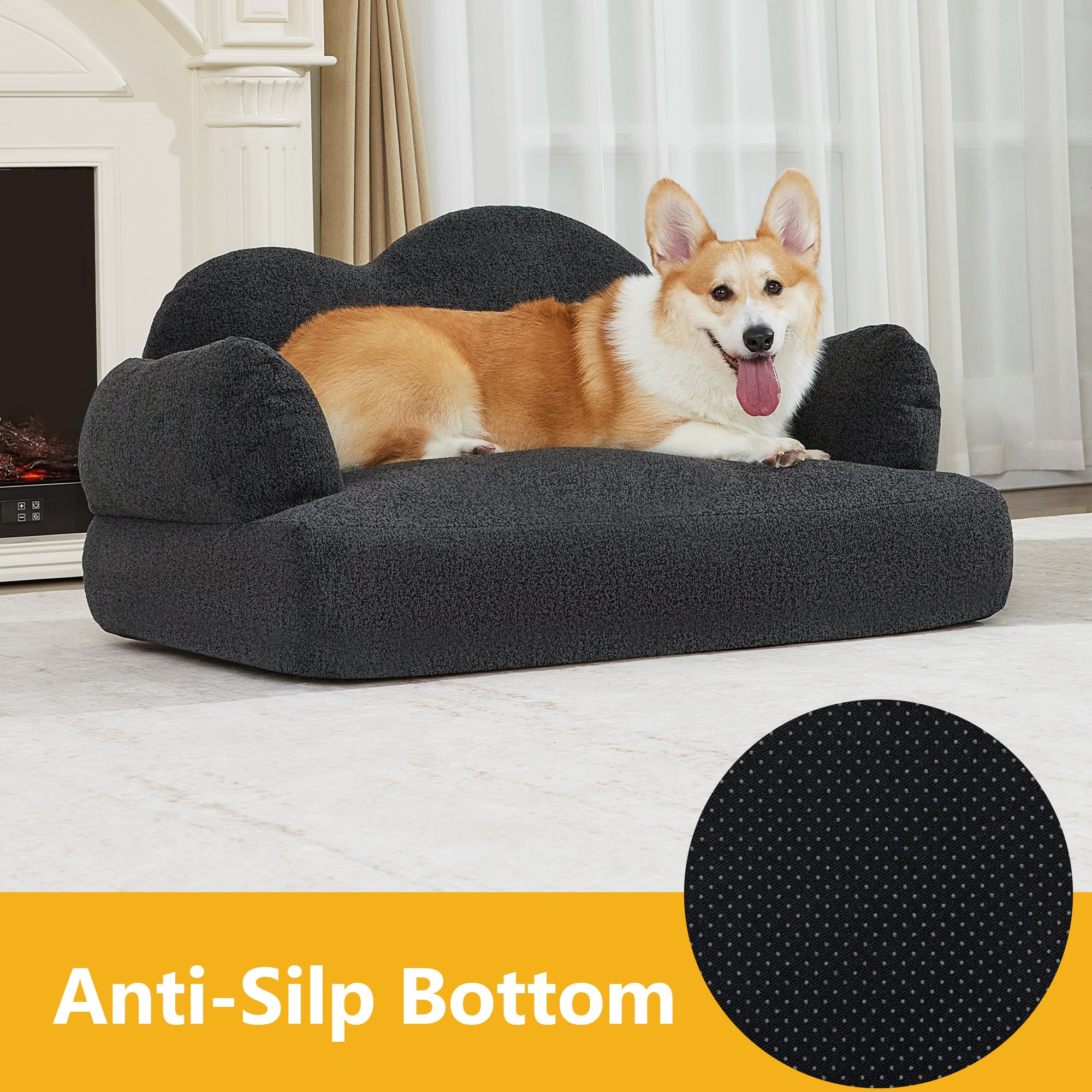 Lovupet Dog Sofa Couch for Medium Breed, Soft Full Foam Dog Couch Bed with Anti-Slip Bottom, PS695