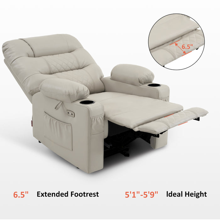 MCombo Power Recliner Chair, Electric Reclining with Heat and Massage for Adult, Cup Holder, USB Port, Extended Footrest, Breathable Leather Electric Reliner Sofa Seat for Living Room, 6160-PR621 (No Lift)