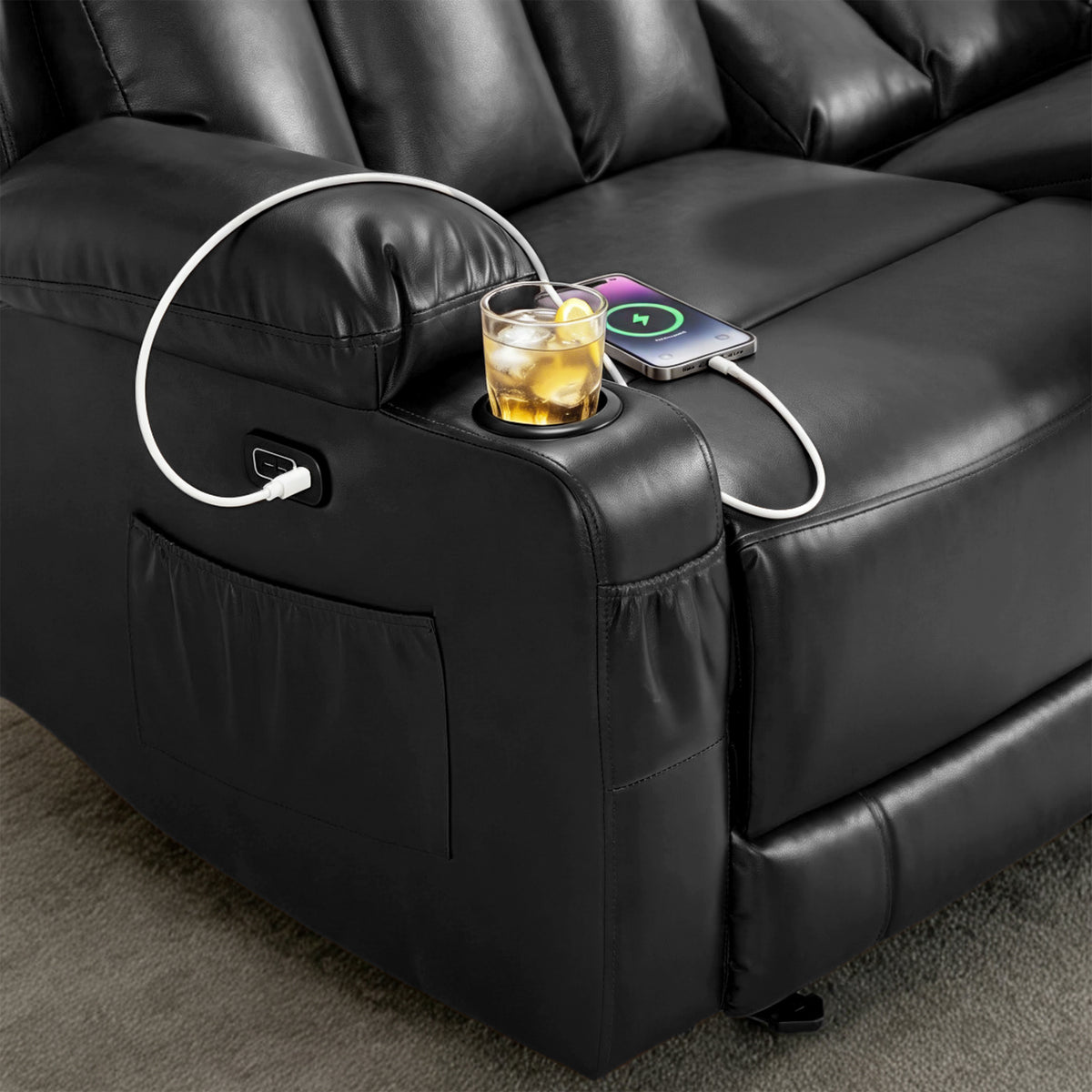 61 in Power Reclining Loveseat with Heat and Massage 6075