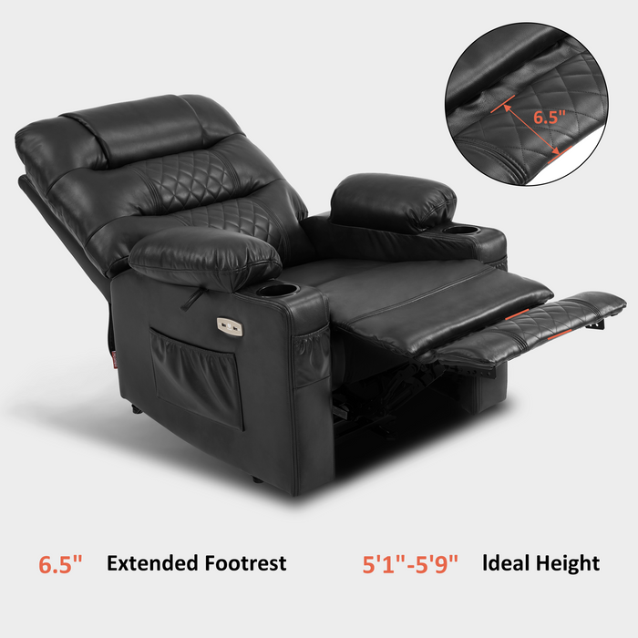 MCombo Power Recliner Chair, Electric Reclining with Heat and Massage for Adult, Cup Holder, USB Port, Extended Footrest, Breathable Leather Electric Reliner Sofa Seat for Living Room, 6160-PR621 (No Lift)