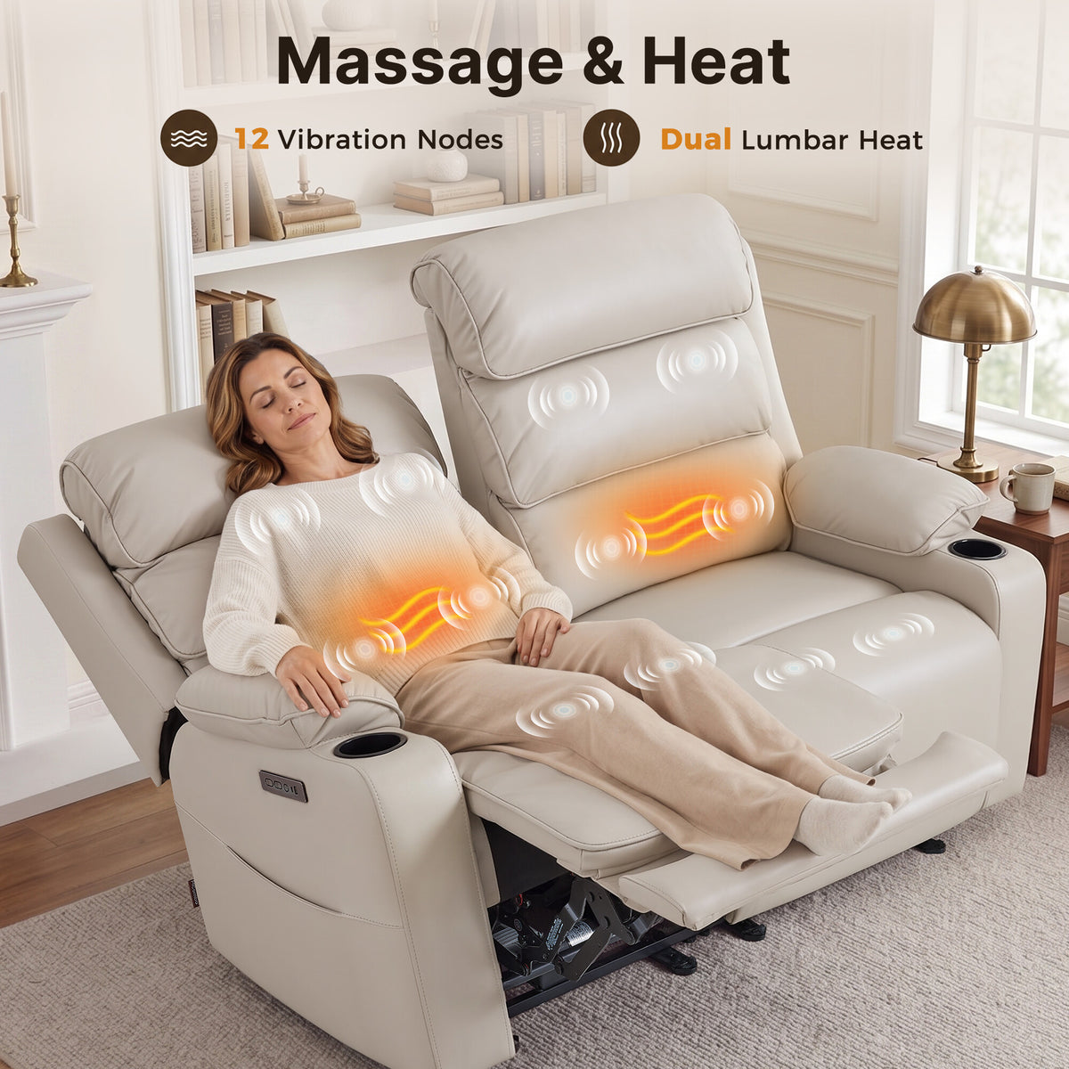 64 in Oversized Reclining Loveseat with Heat & Massage 6711