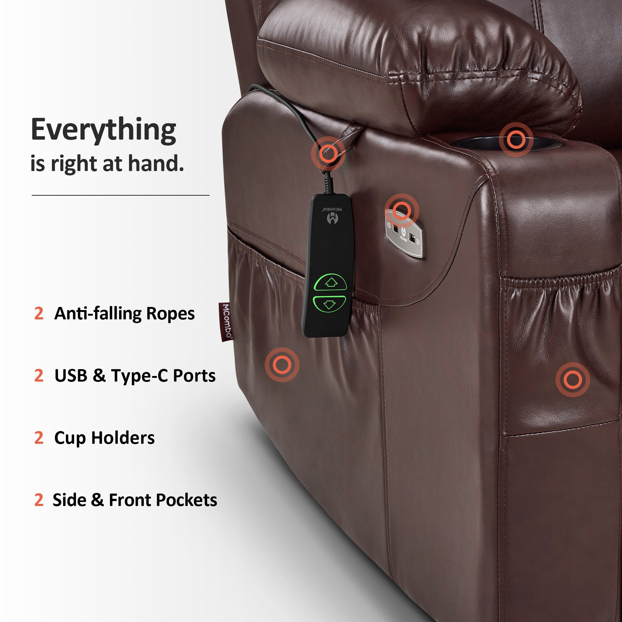 Power Lift Recliner Chair for Elderly, Massage and Heat, Faux Leather 7040|7516|7141|R7045|R7510