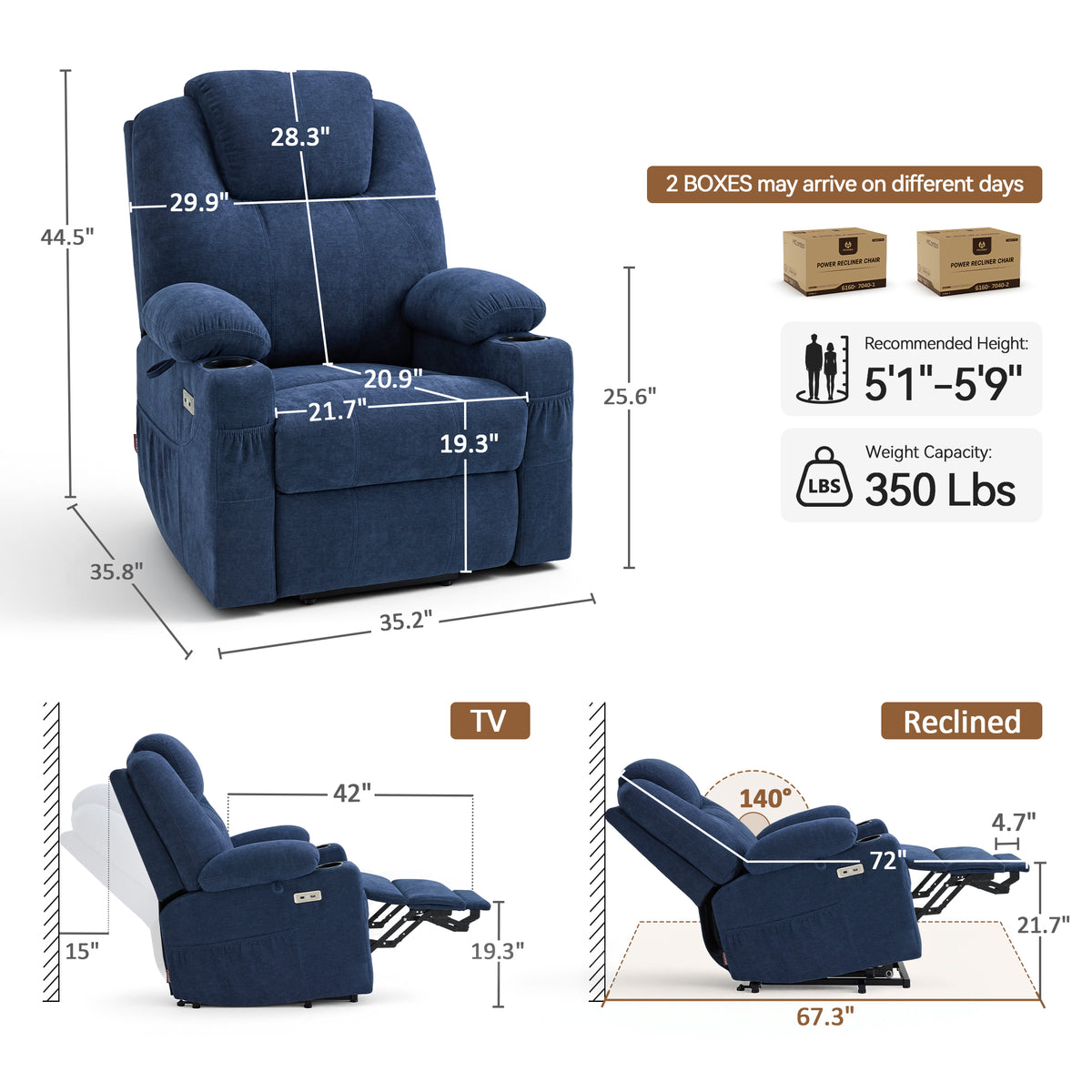 Power Lift Recliner Chair for Elderly, Massage and Heat, Fabric 7040|7516|7141|R7042|R7045|R7510