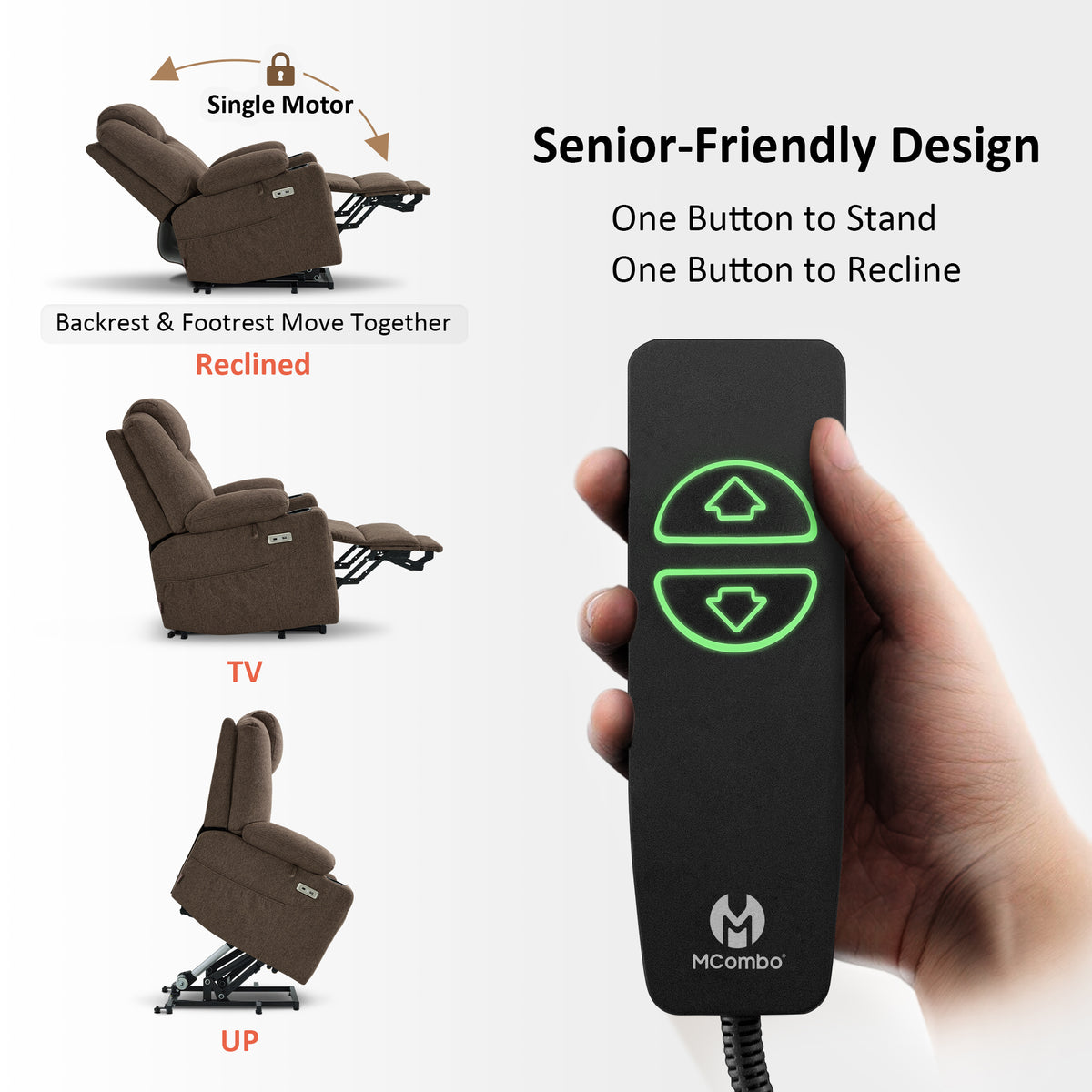 Power Lift Recliner Chair for Elderly, Massage and Heat, Fabric 7040|7516|7141|R7042|R7045|R7510