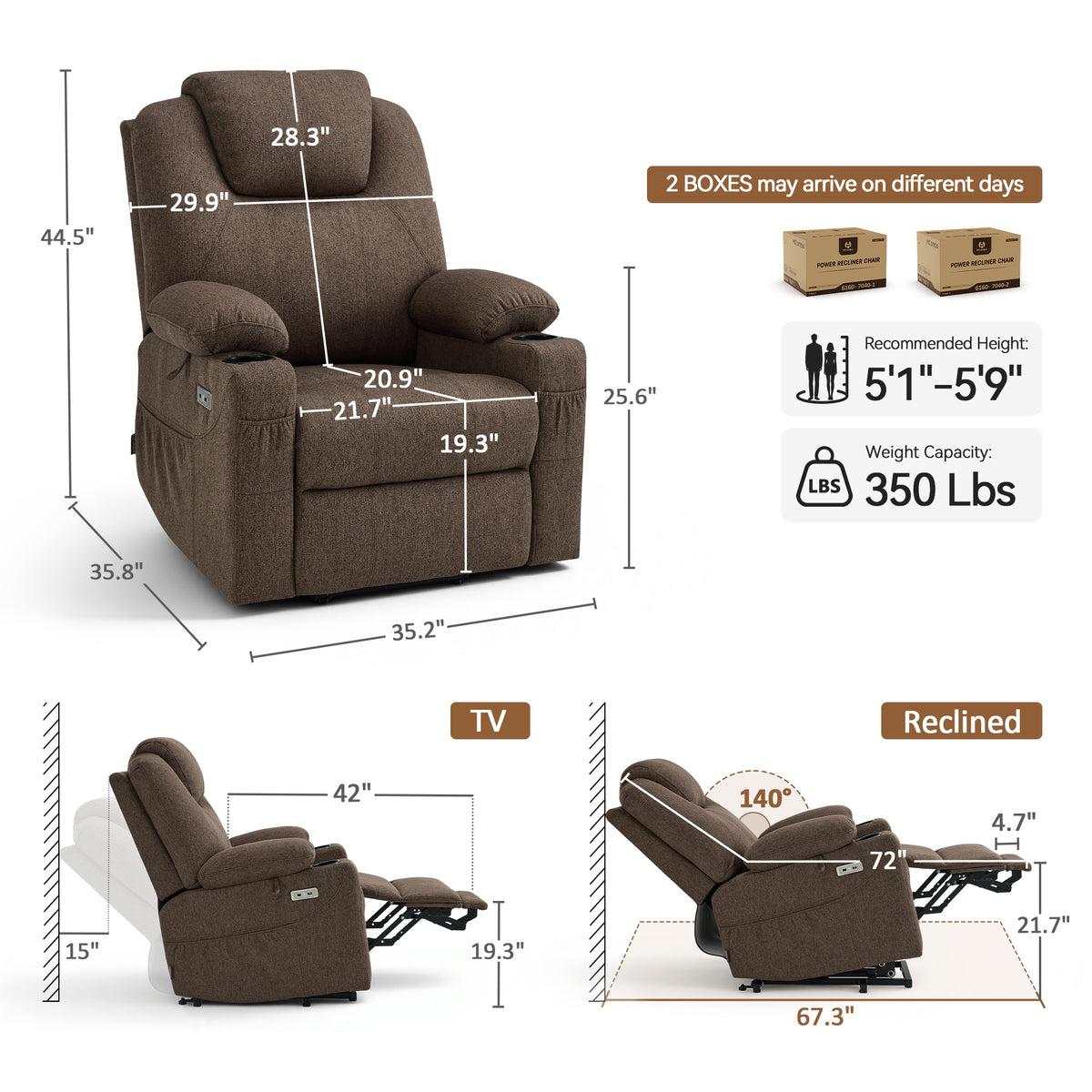 Power Lift Recliner Chair for Elderly, Massage and Heat, Fabric 7040|7516|7141|R7042|R7045|R7510