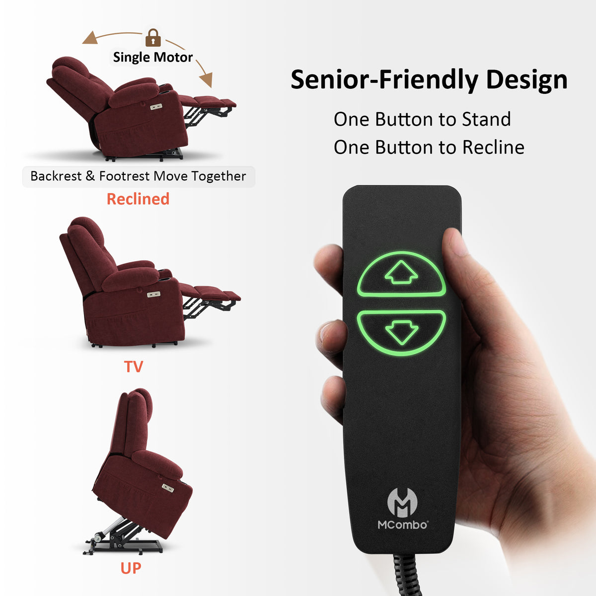 Power Lift Recliner Chair for Elderly, Massage and Heat, Fabric 7040|7516|7141|R7042|R7045|R7510