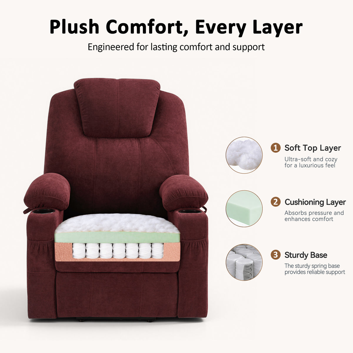 Power Lift Recliner Chair for Elderly, Massage and Heat, Fabric 7040|7516|7141|R7042|R7045|R7510
