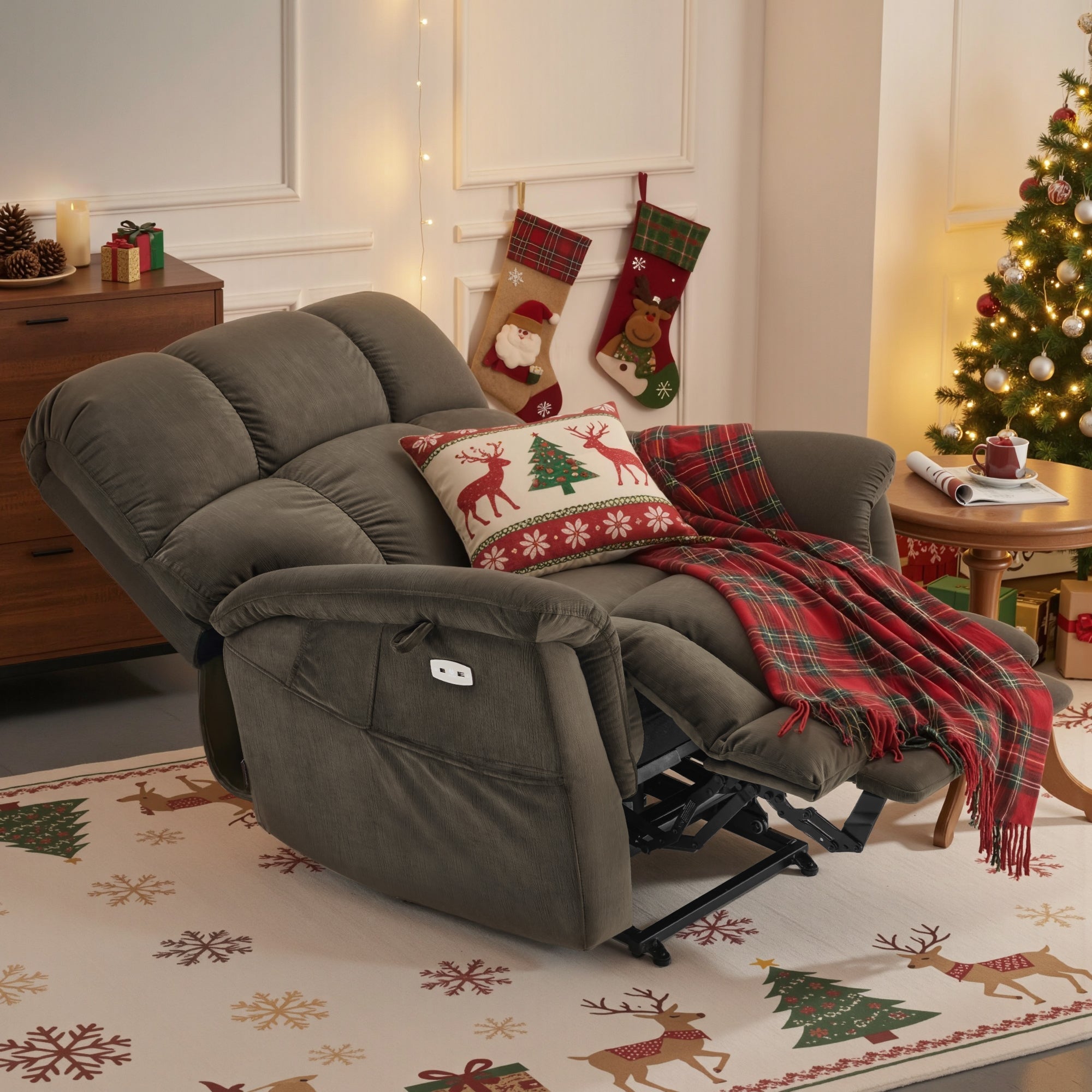 Dual Motor Power Lift Recliner Chair for Elderly, Massage and Lumbar&seat Heating, Fabric R7166