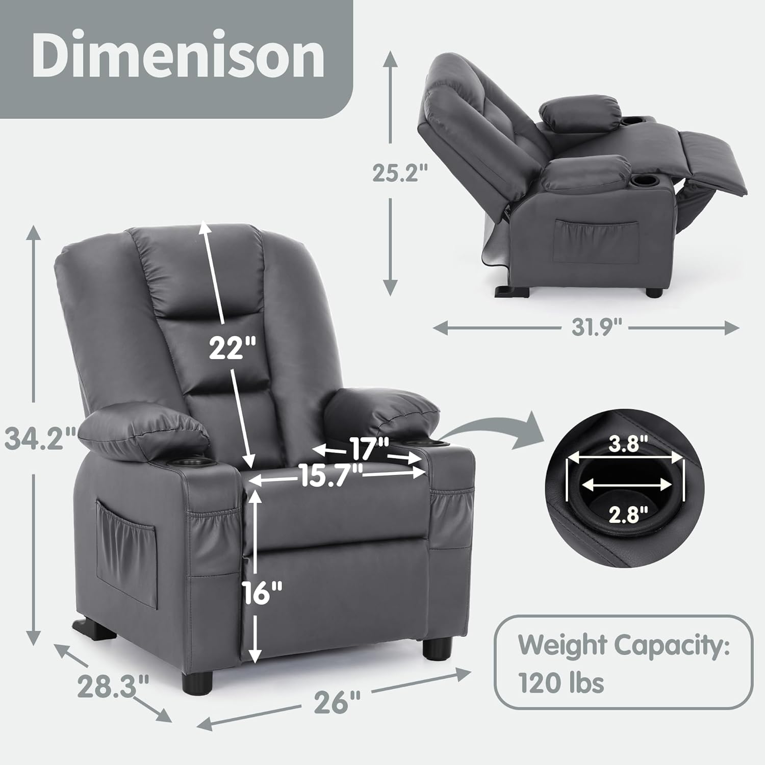 Big Kids Recliner for Ages 3+, Toddlers Recliner Sofa 7322