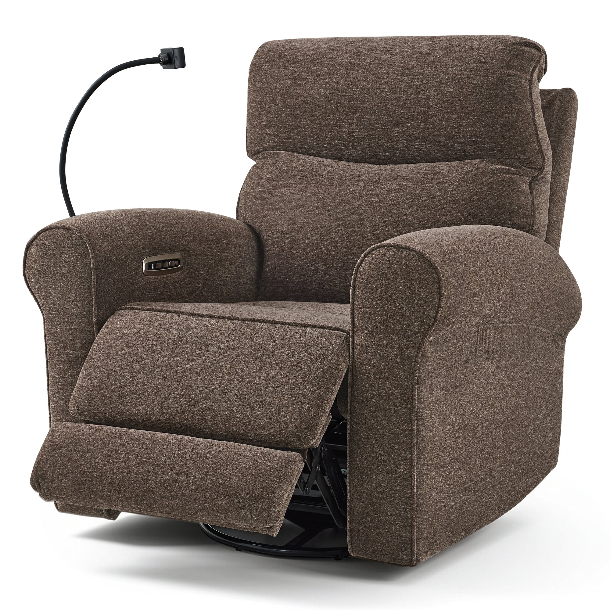 MCombo Triple Motor Power Swivel Rocker Recliner Chair, Glider Rocking Chair with Adjustable Headrest, Extended Footrest, Dual USB Ports, Phone Holder, for Living Room & Nursery, Fabric PR638