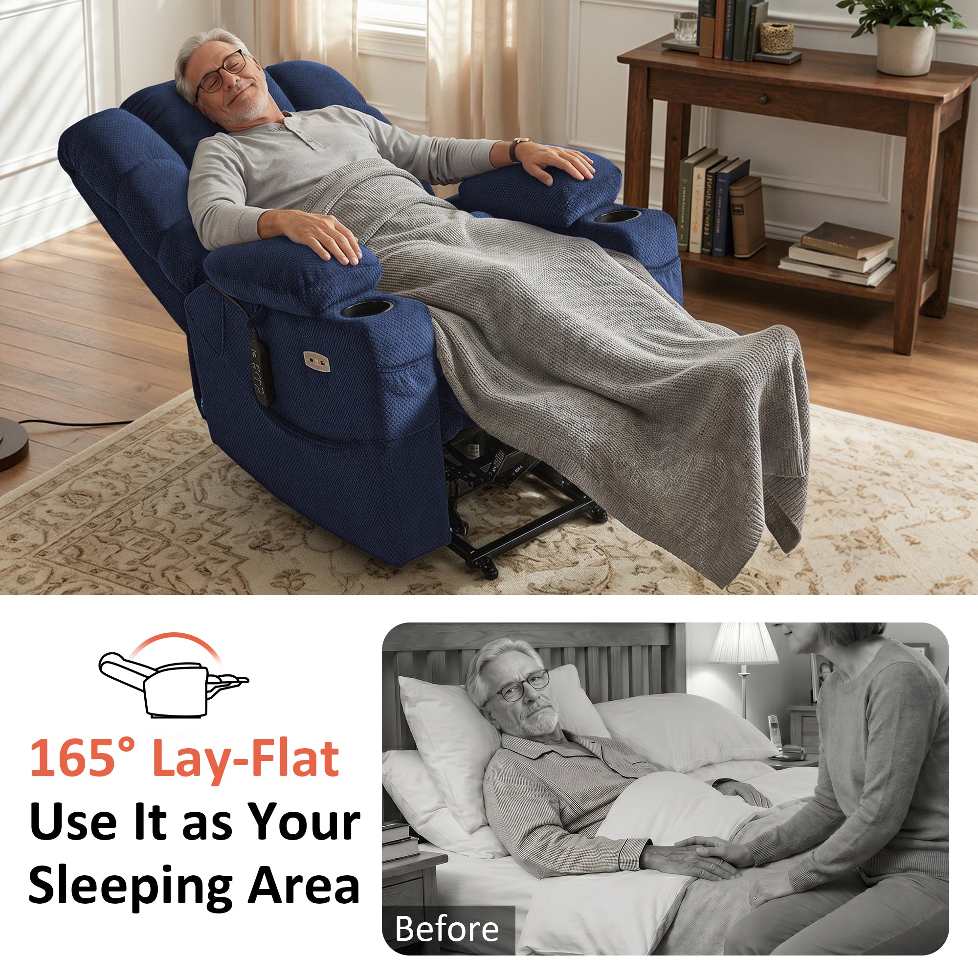 Power Lift Recliner Chair, Triple Motor, Massage and Heat, Fabric 7634|7631|7632|R7635