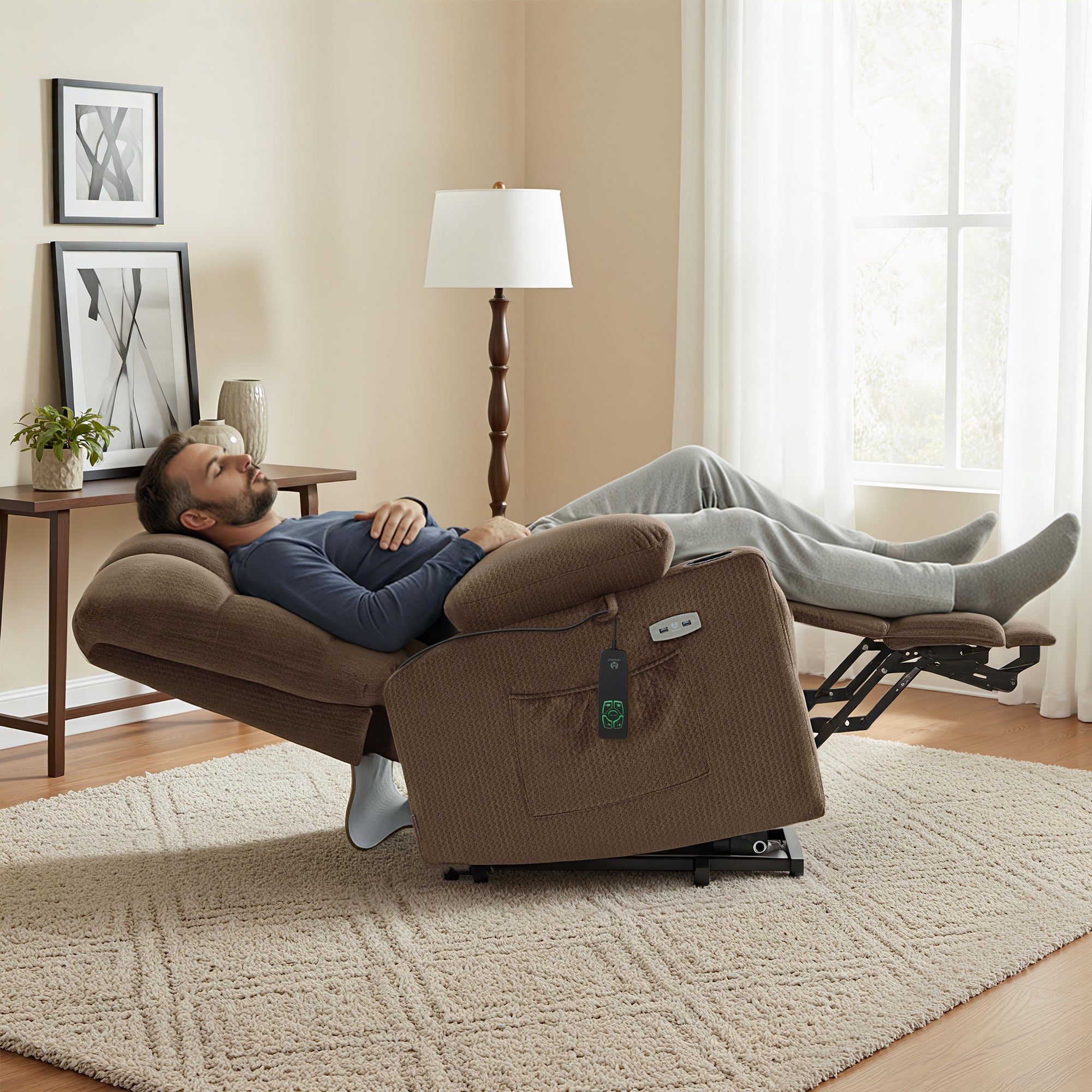 Power Lift Recliner Chair, Dual Motor, Massage and Heat, Fabric 7680|7679|R7688|R7677