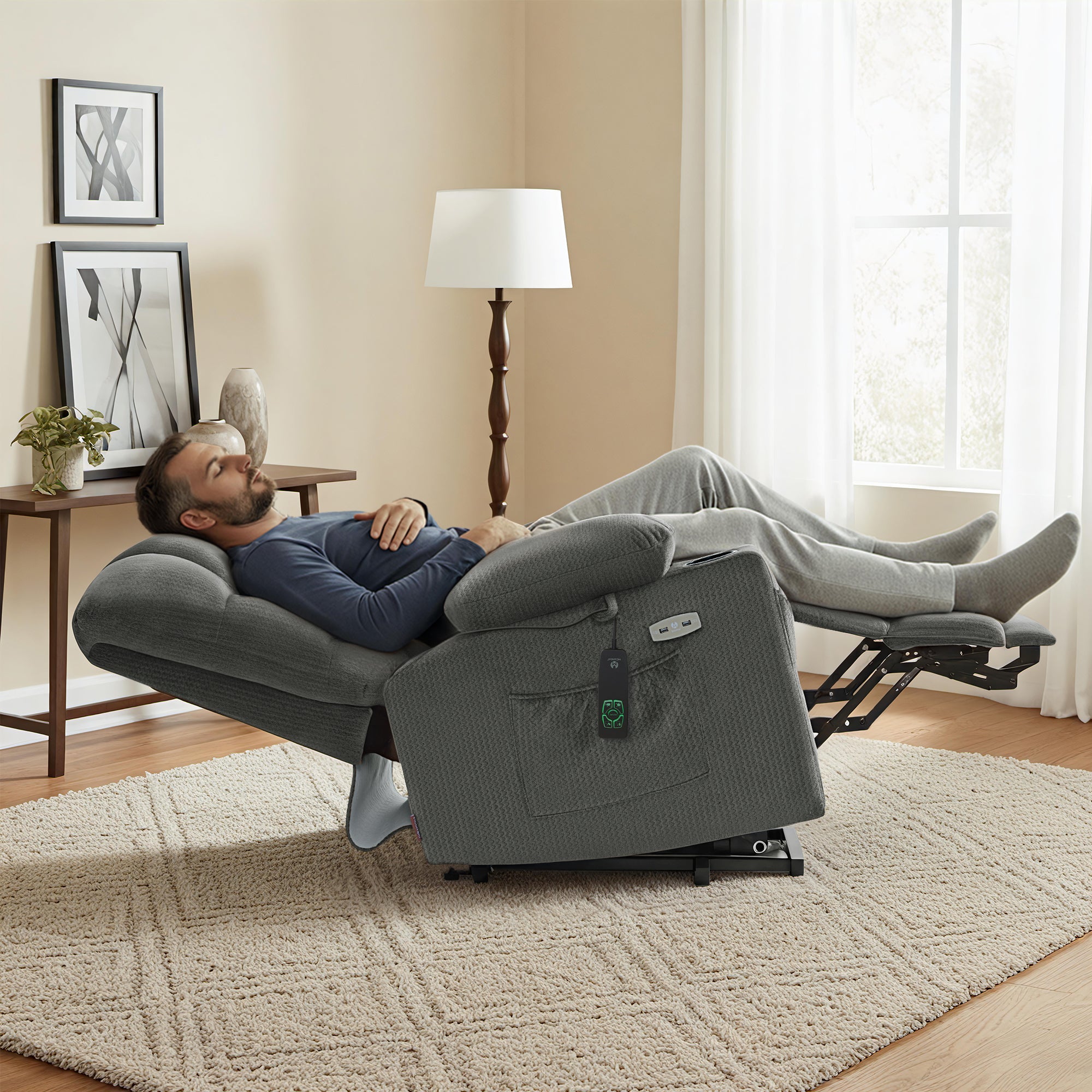 Power Lift Recliner Chair, Dual Motor, Massage and Heat, Fabric 7680|7679|R7688|R7677