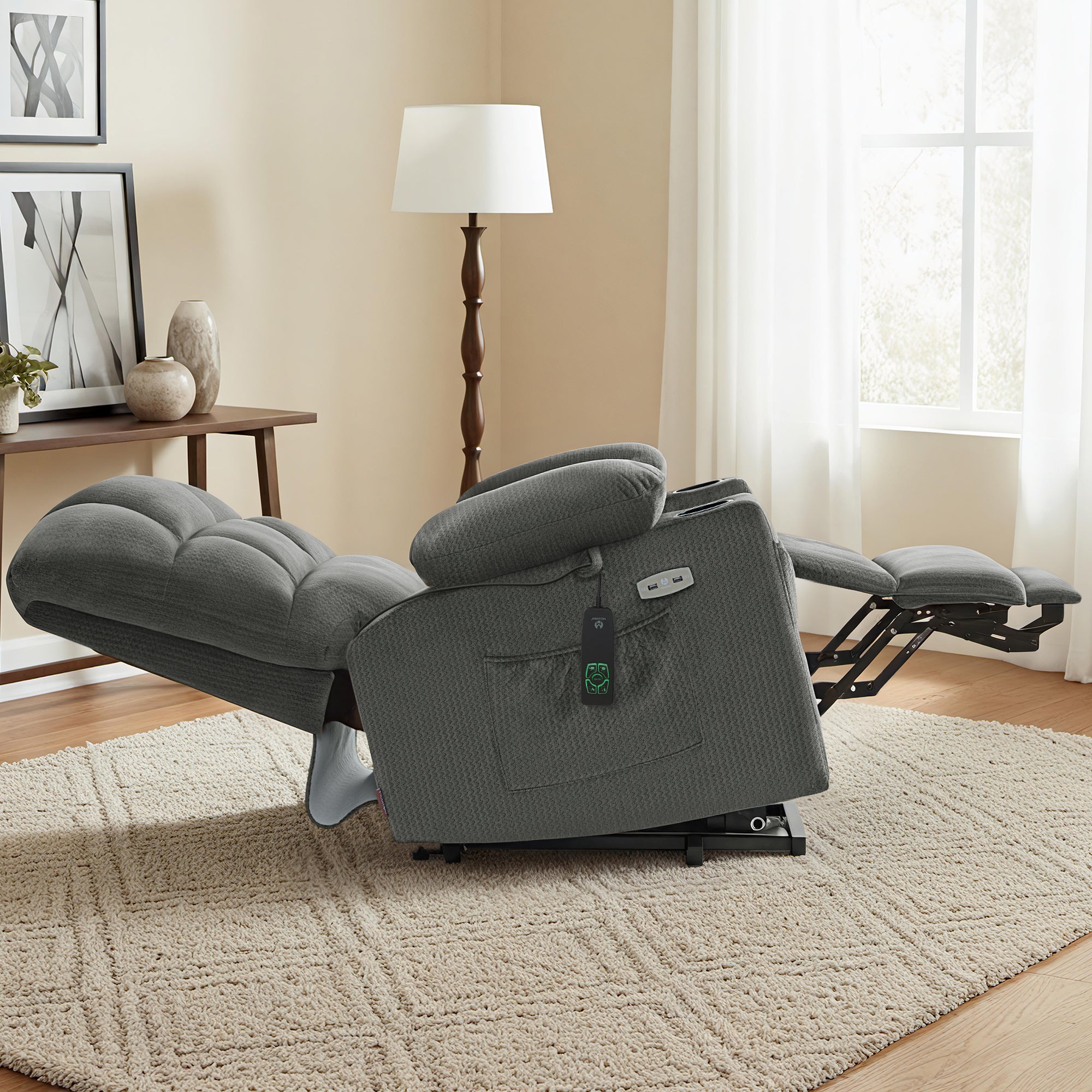 Power Lift Recliner Chair for Elderly, Dual Motor, Massage and Heat, Fabric 7680|7679|R7688|R7677