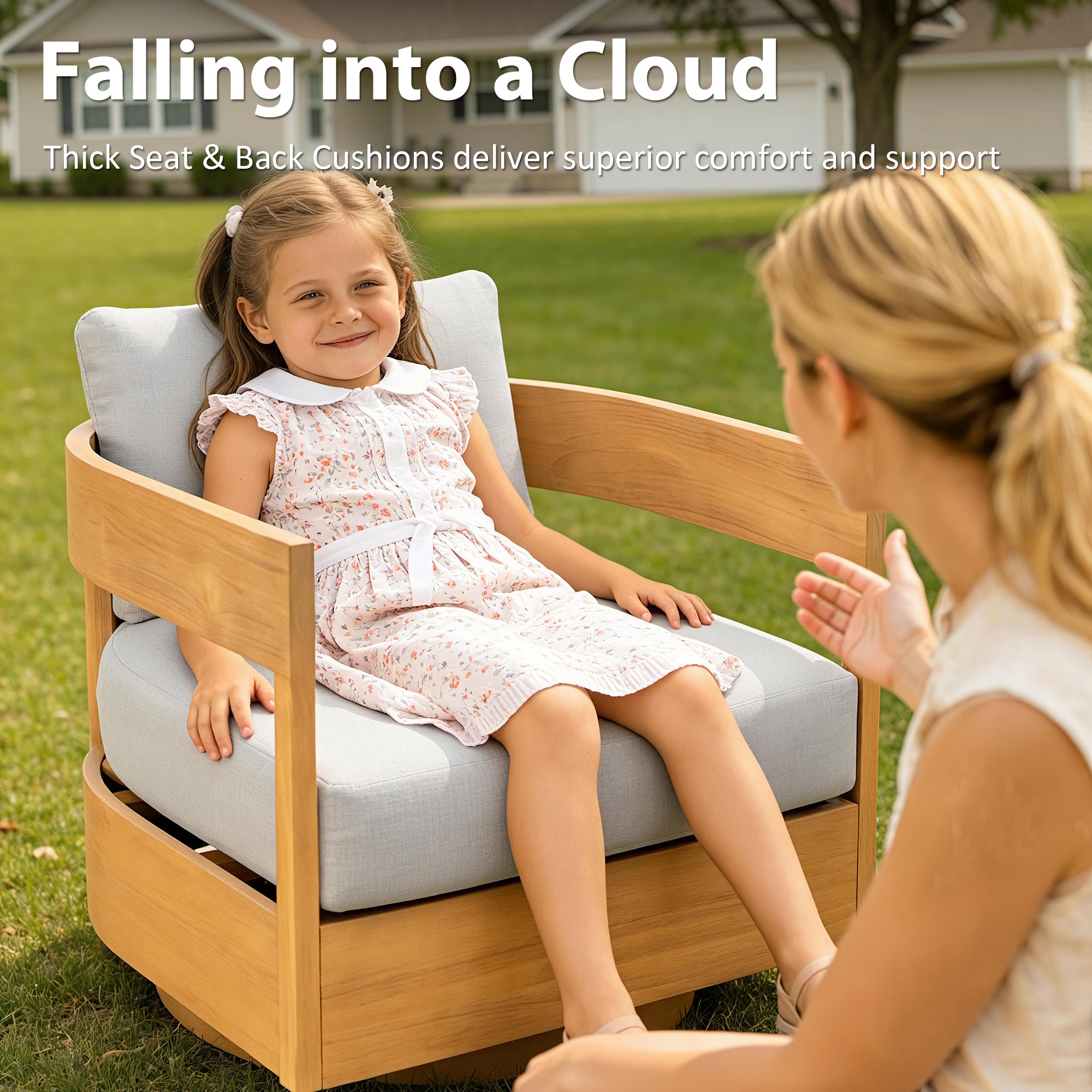 360° Swivel Patio Chair, Outdoor Rotating Armchair with 7.9" Thickened Cushions, Solid Acacia Wood Frame for Backyard, Deck, Indoor OF139