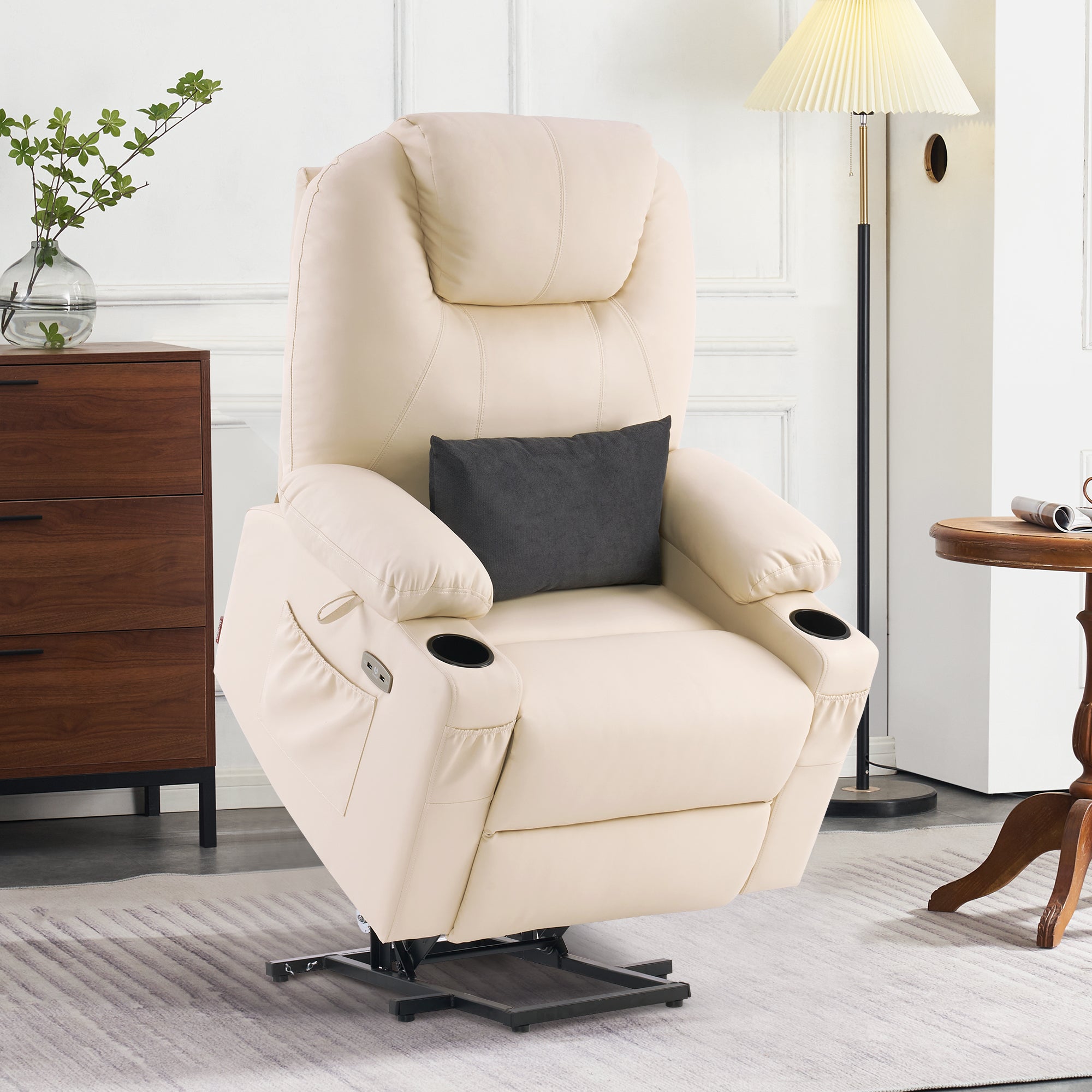 Power Lift Recliner Chair for Elderly, Dual Motor, Massage and Heat, Faux Leather 7815