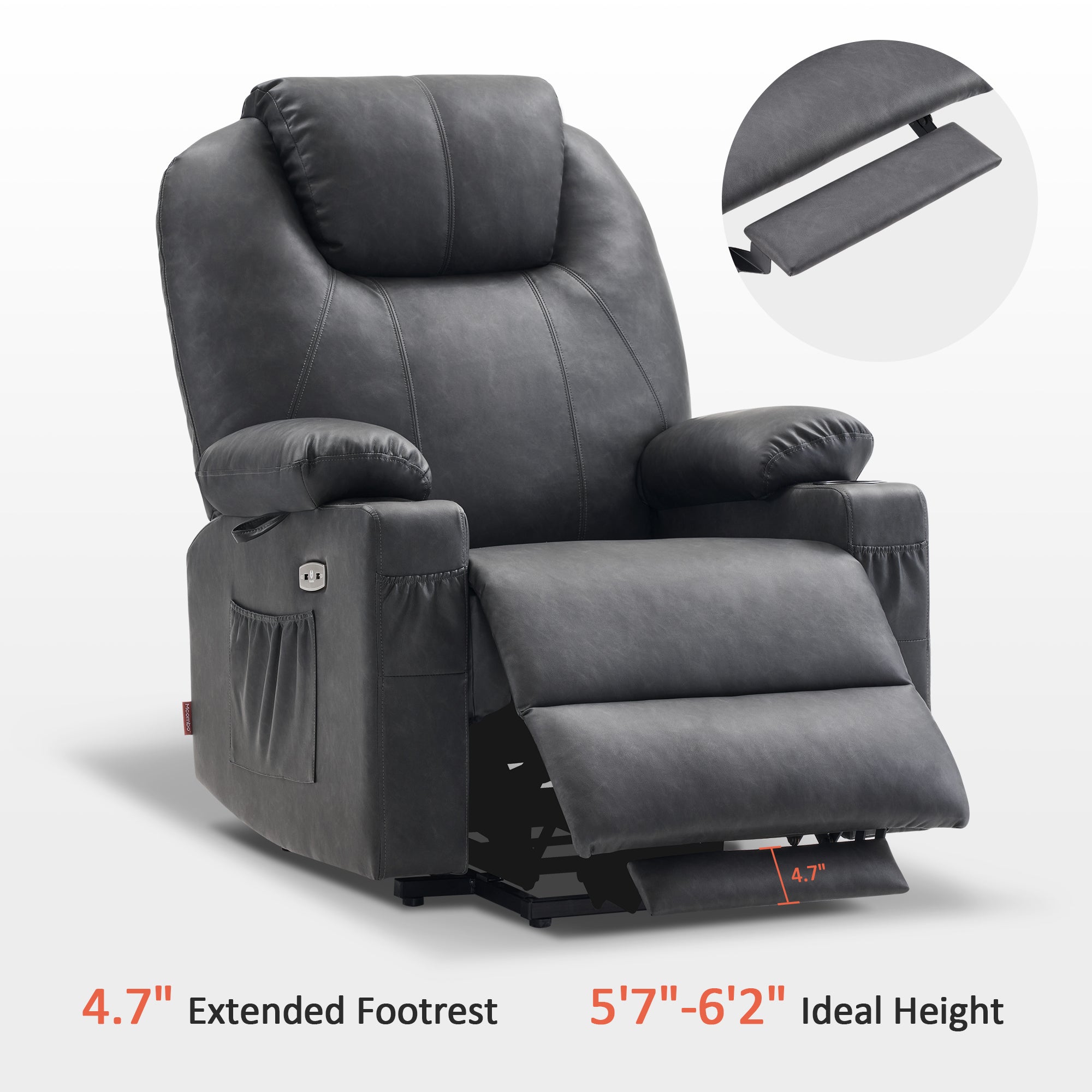 Power Lift Recliner Chair for Elderly, Dual Motor, Massage and Heat, Faux Leather 7815
