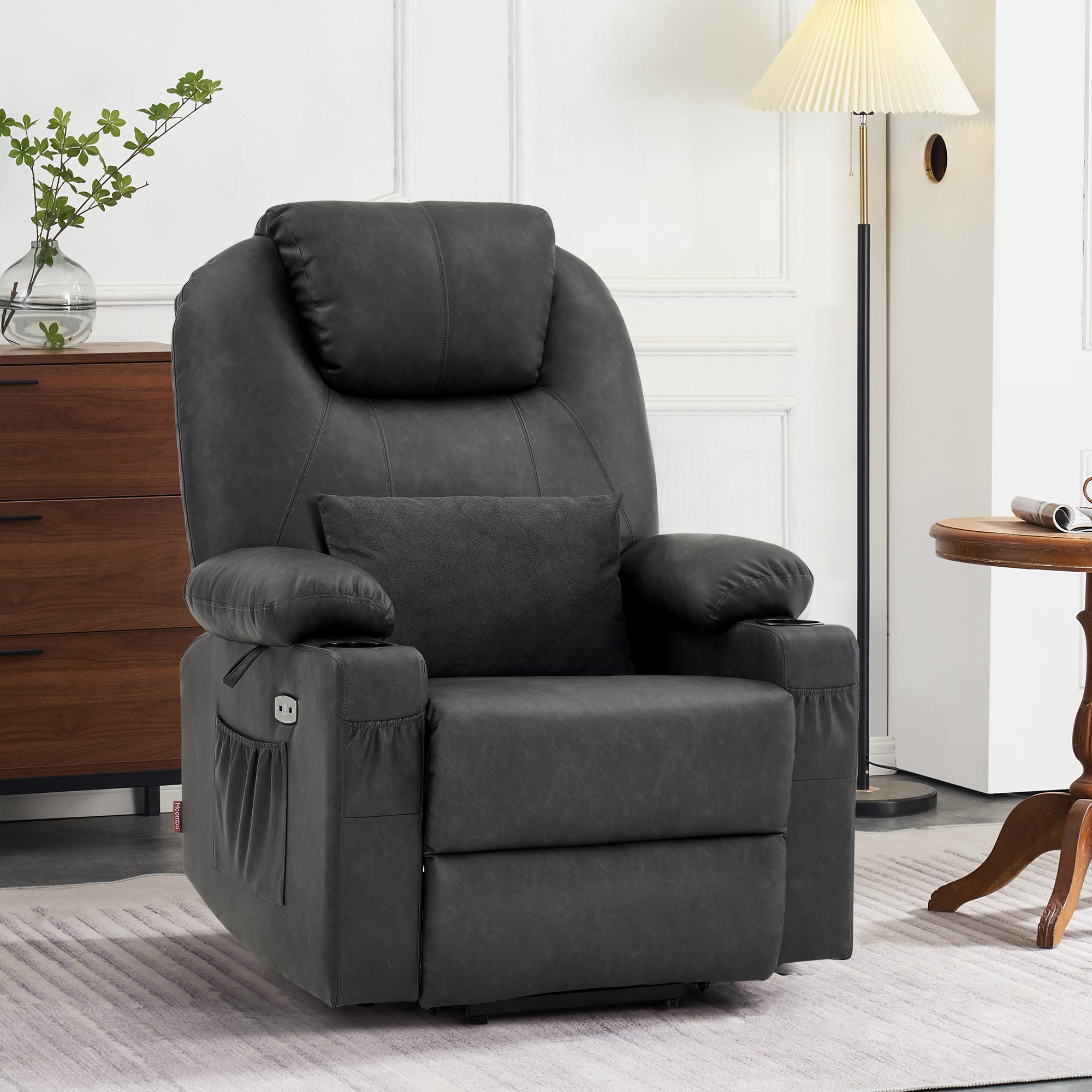 Power Lift Recliner Chair for Elderly, Dual Motor, Massage and Heat, Faux Leather 7815